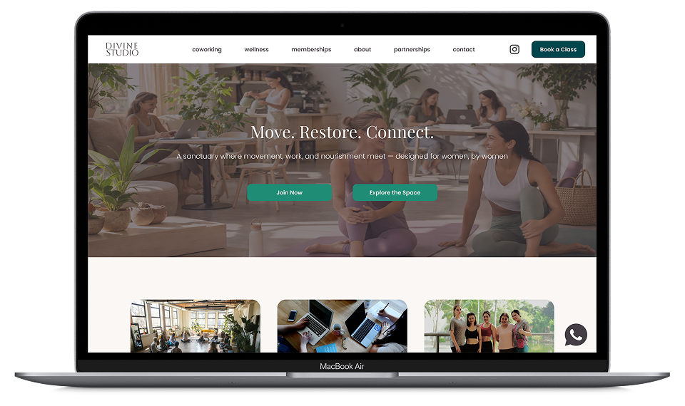 desktop mockup of divine studio's homepage