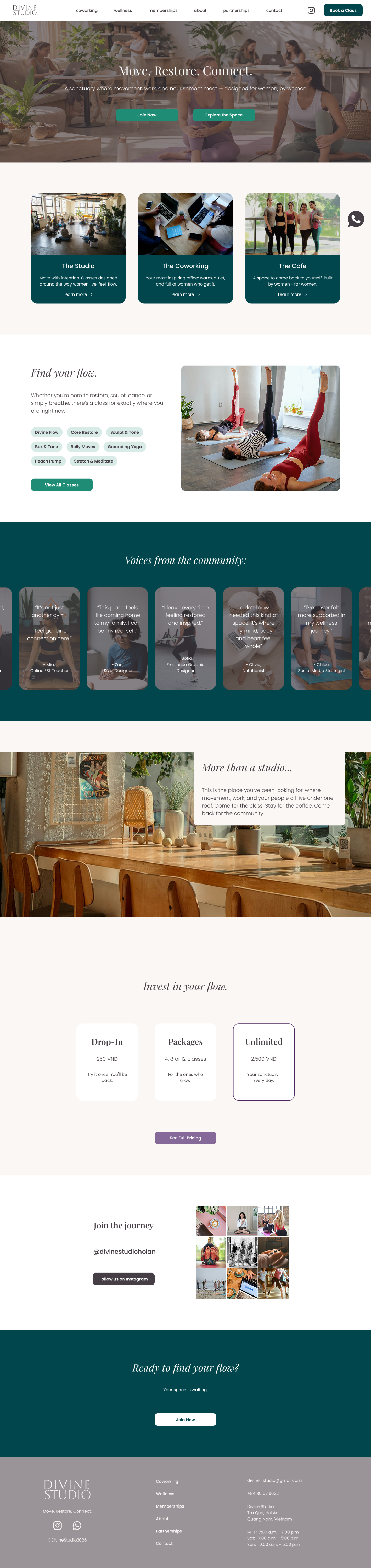 a scrollable image of divine studio's homepage