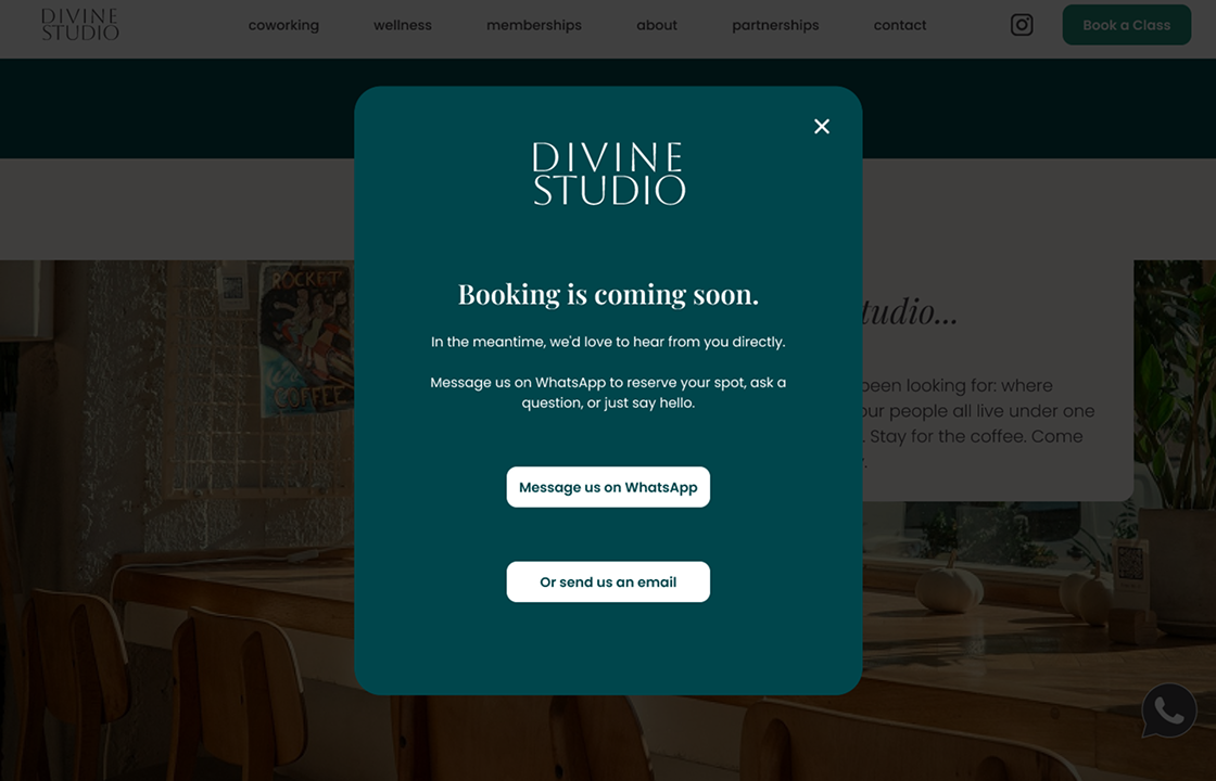 screenshot image from divine studio's website modal
