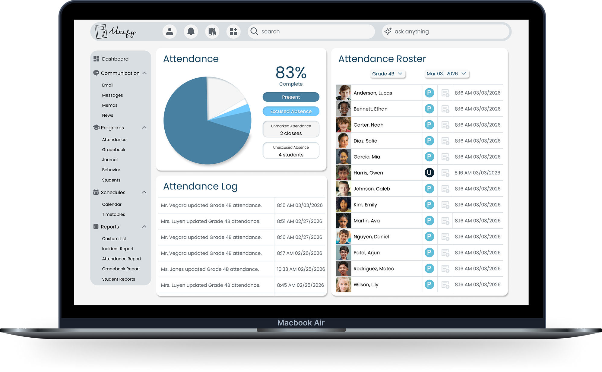 laptop mockup of the education management systems attendance module