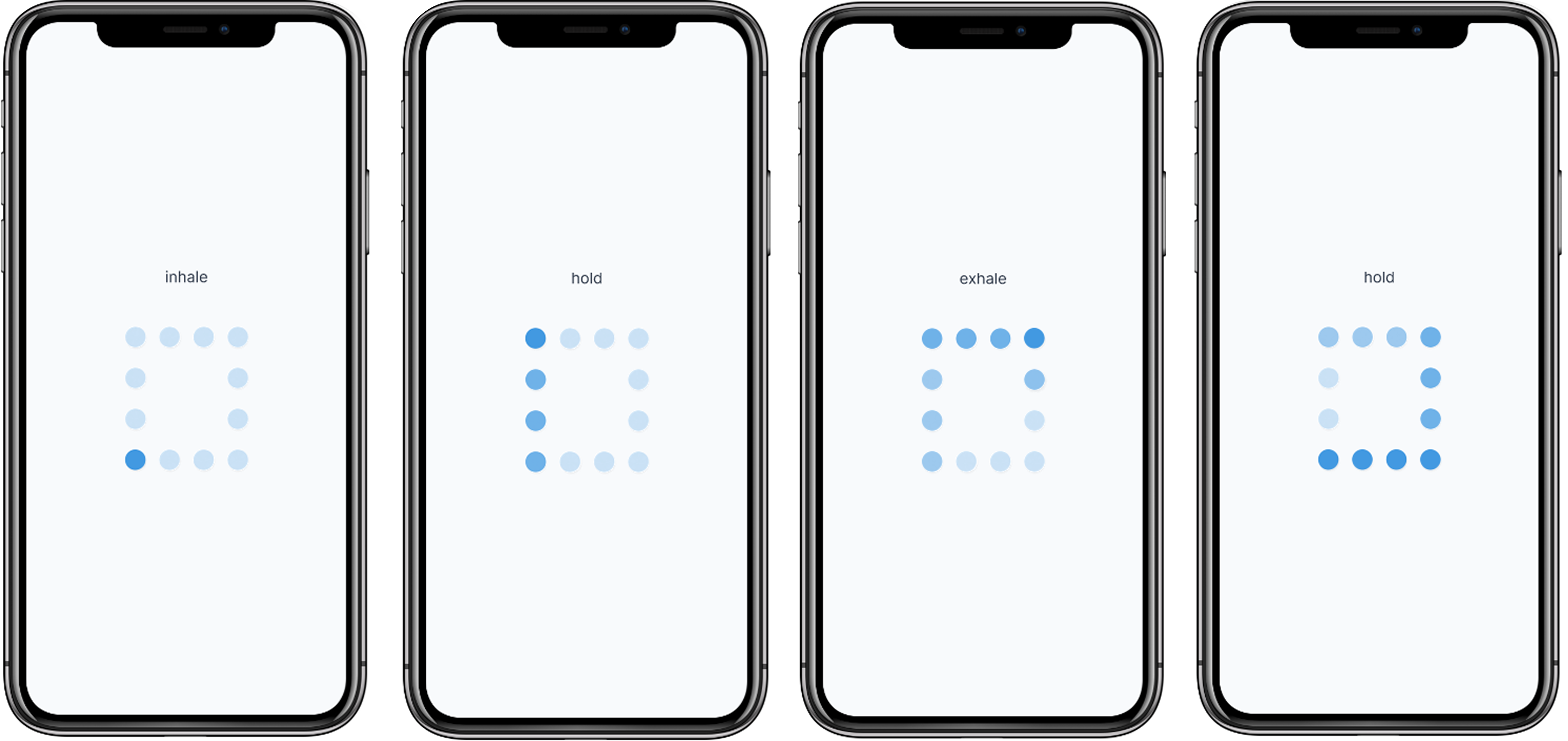 phone mockups of the  visual breathing animation of the regulate app