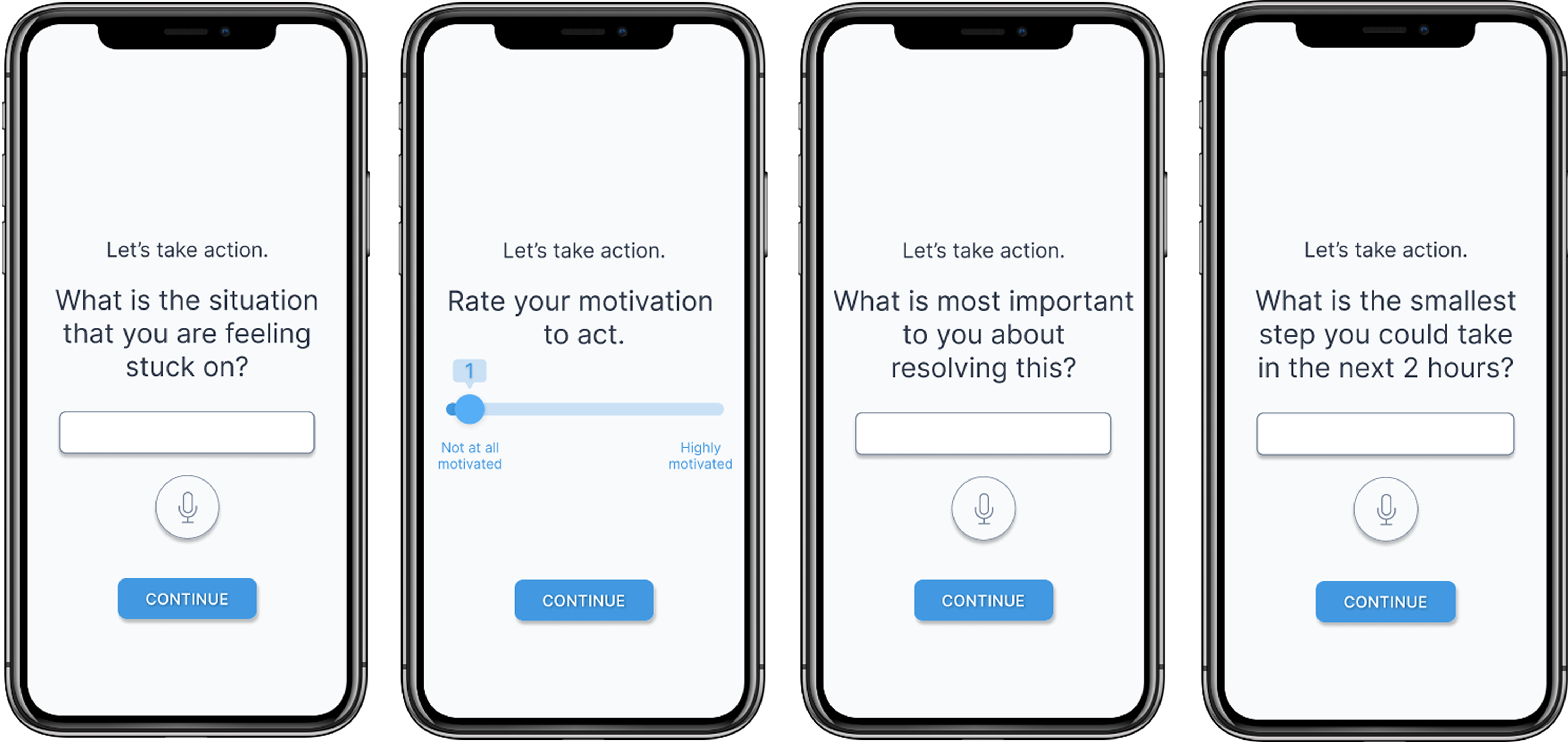 phone mockups of the guided reframing technique of the regulate app