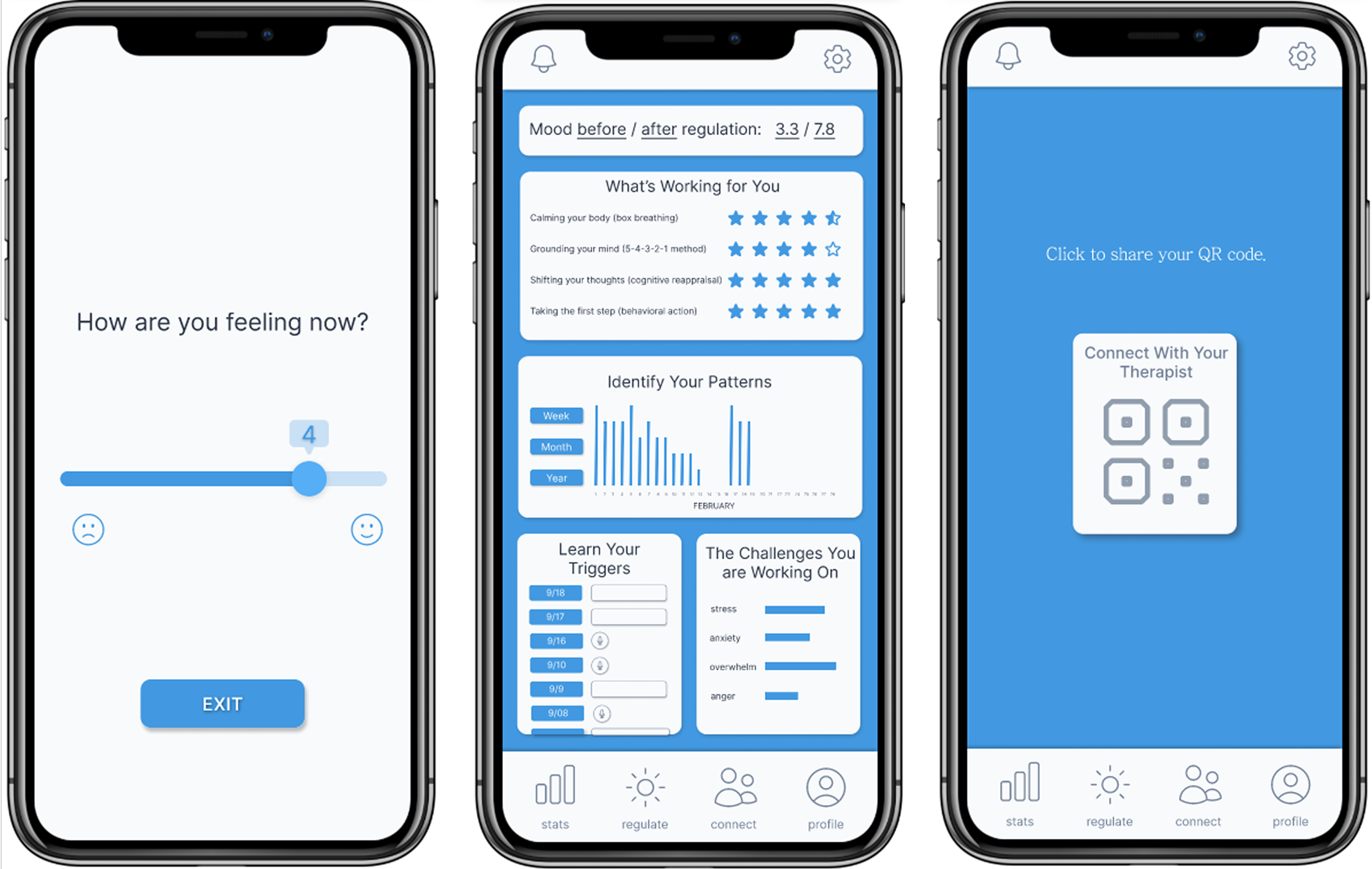 phone mockups of the regulate app