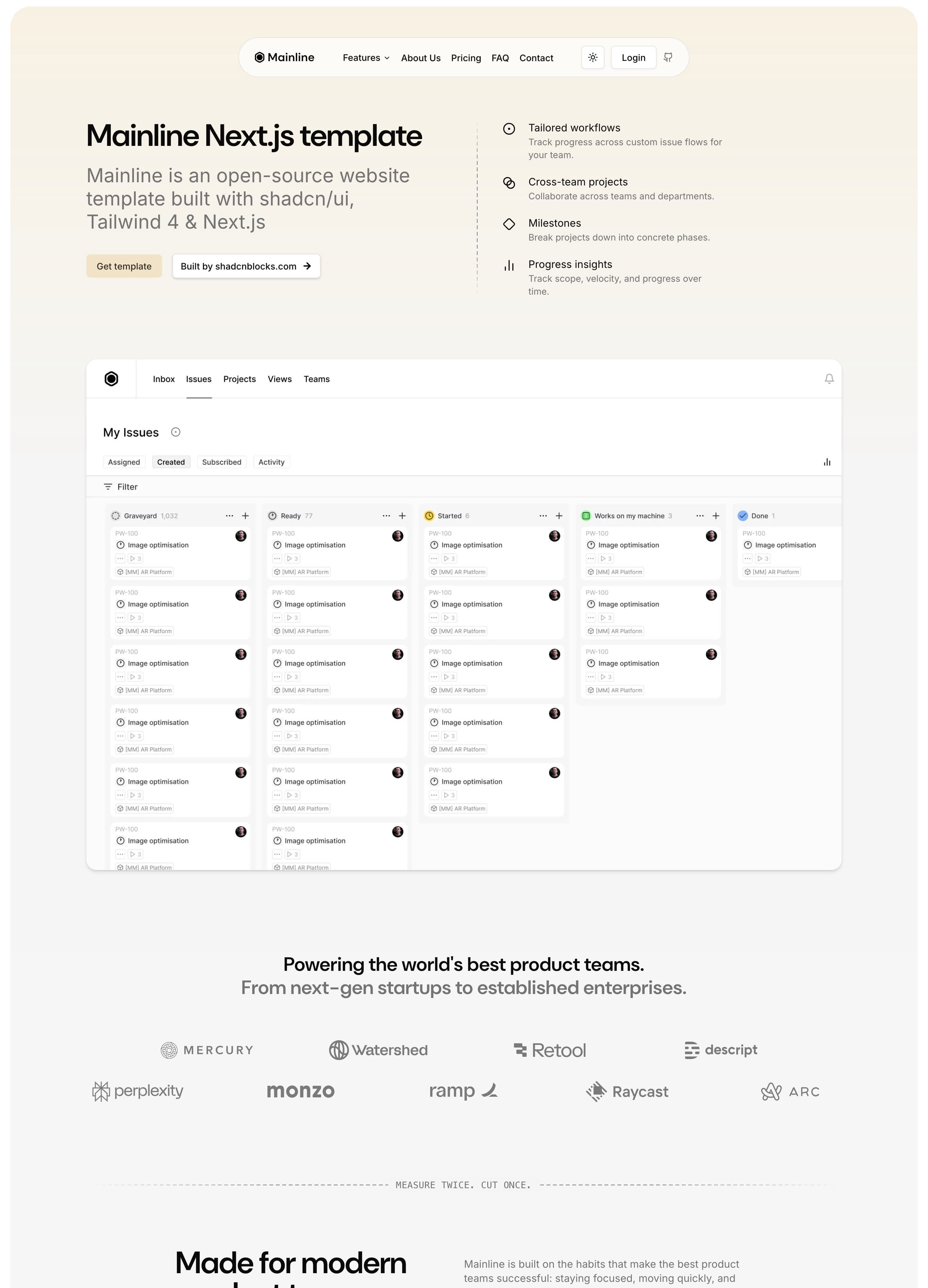 Mainline - Minimal landing page template Next.js & Astro