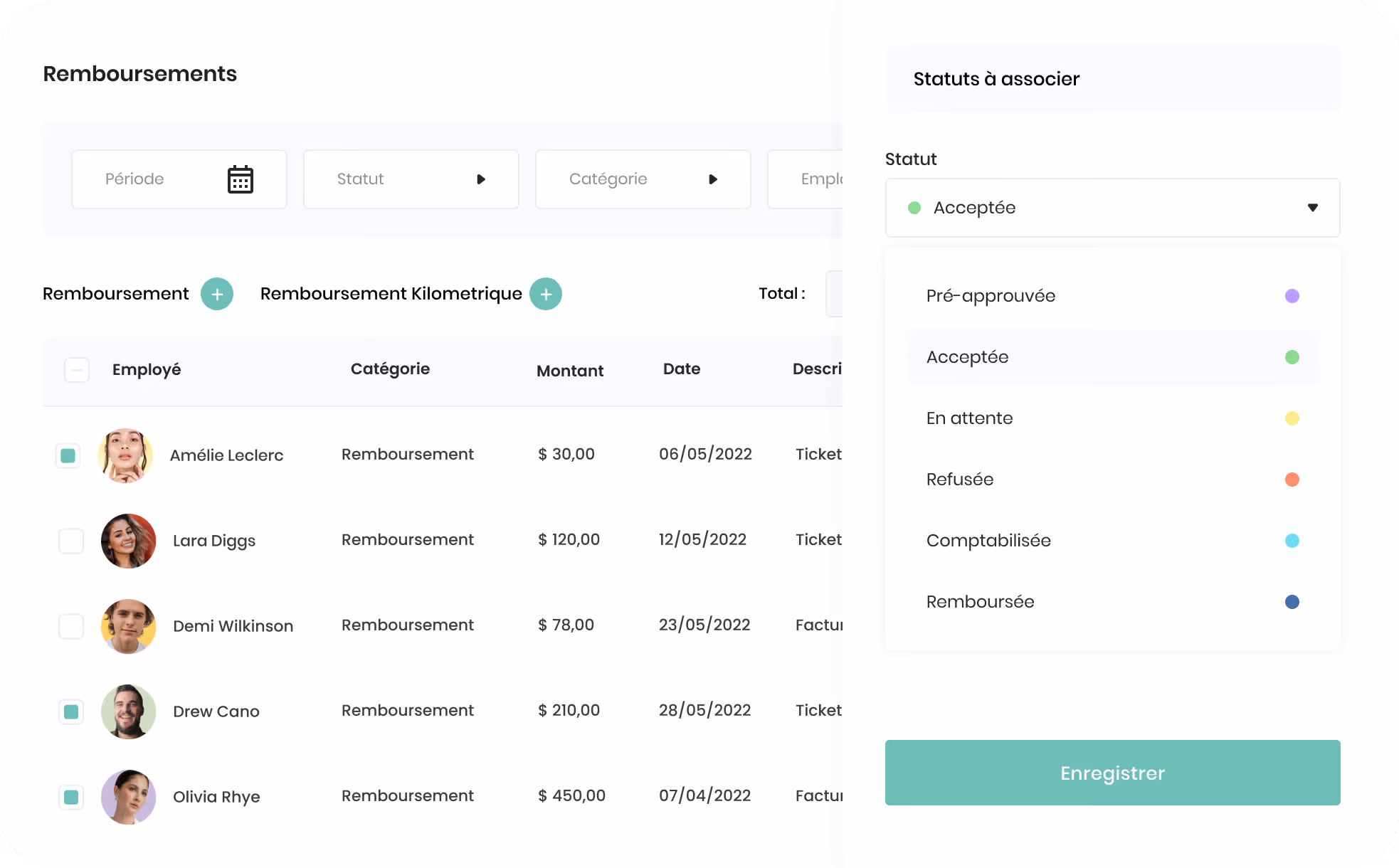Formulaire d'emploi et salaire avec titre développeur, salaire annuel 30K CAD, période du 23 février 2018 au 15 juin 2020, type d’emploi temps plein et 35 heures par semaine.