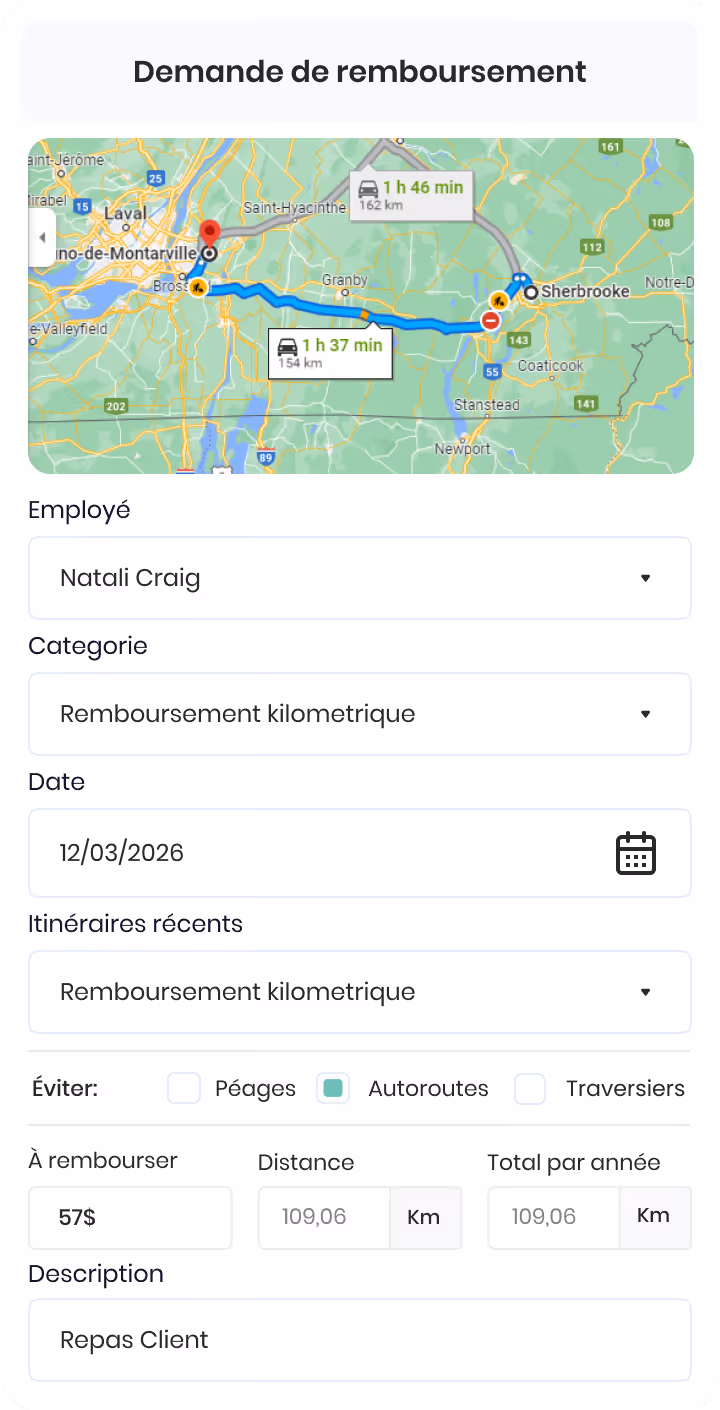 Formulaire Vacances montrant les champs pour journées de maladie payées, absences permises par année, vacances permises par année, nombre d'heures par jour et date de renouvellement annuel.
