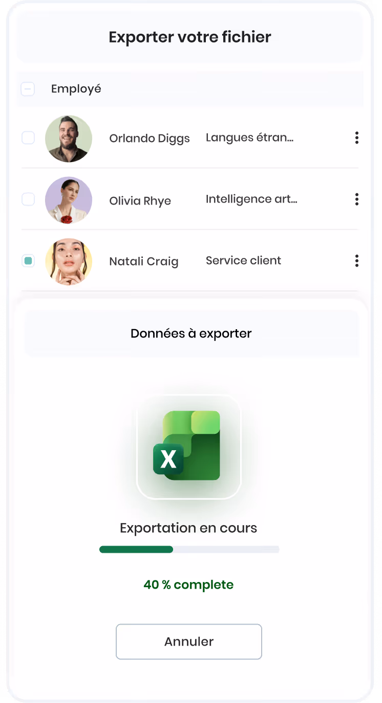 Interface gestion emploi et salaire montrant postes d'Employé Junior et Intermédiaire avec options visualiser ou ajouter, et salaires Recherche et innovation à 3 000 $ du 12/06/2023 au 12/10/2024.