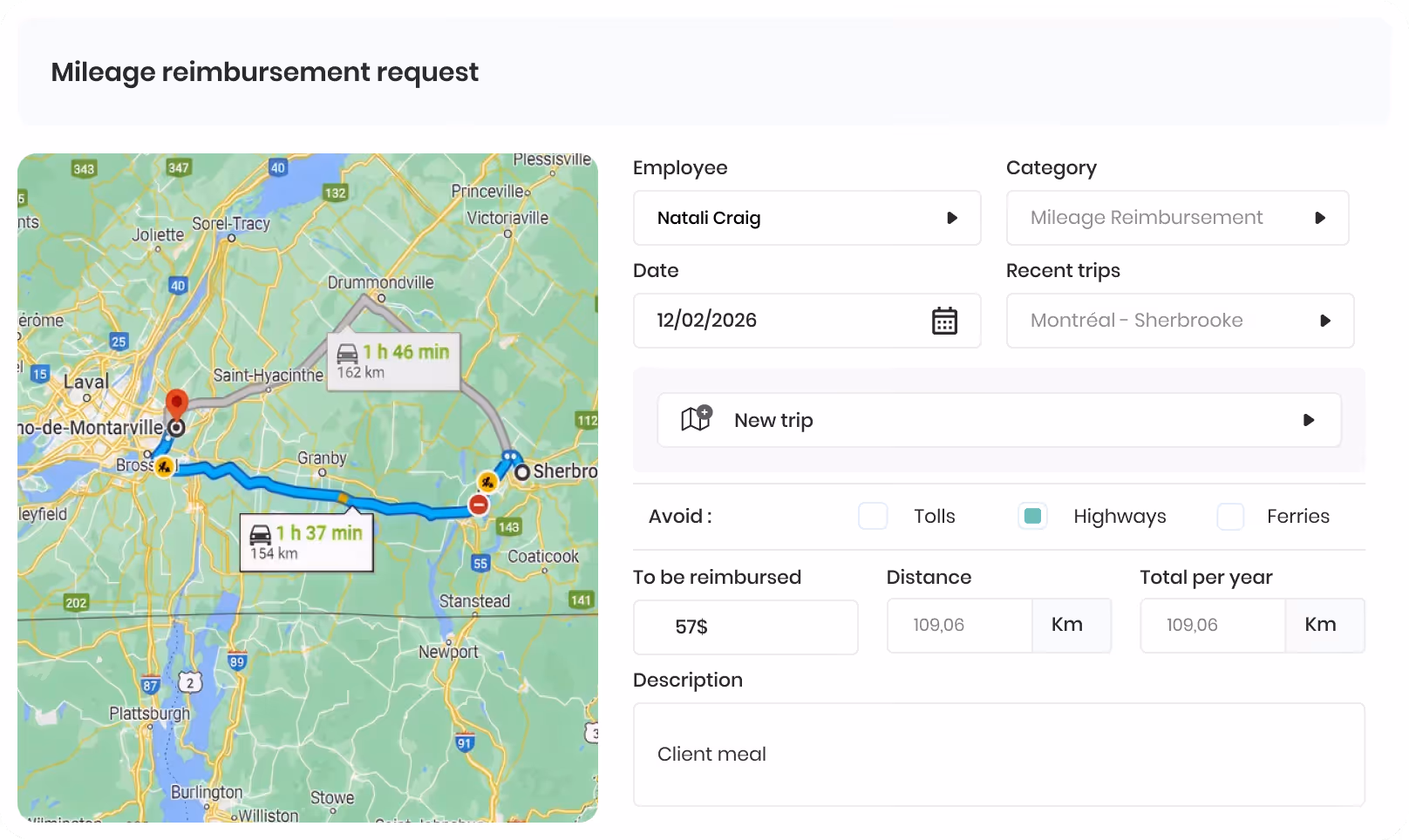 Formulaire de gestion des vacances avec sections pour jours de maladie payés, absences annuelles, vacances annuelles, nombre d'heures par jour, et date de renouvellement annuel.
