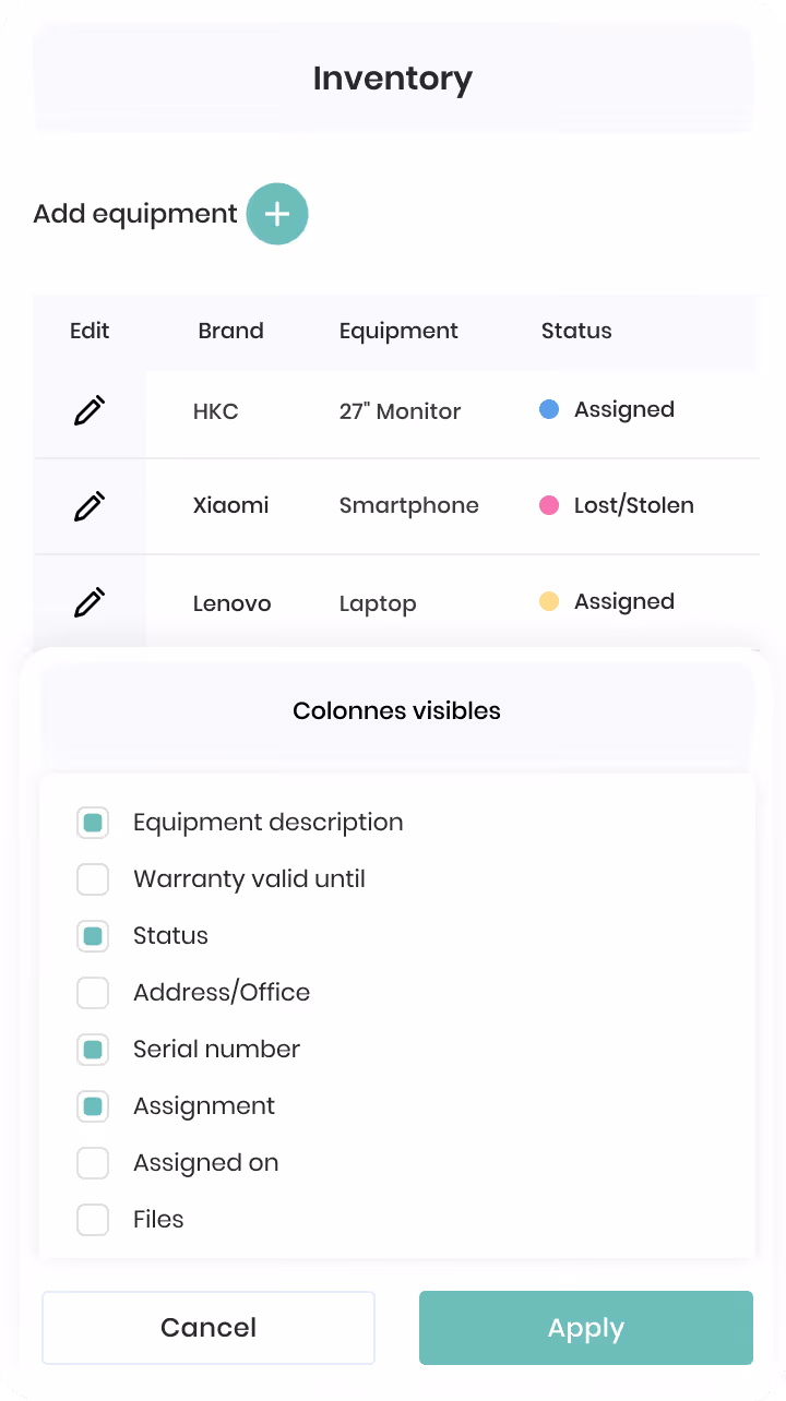 Interface gestion emploi et salaire montrant postes d'Employé Junior et Intermédiaire avec options visualiser ou ajouter, et salaires Recherche et innovation à 3 000 $ du 12/06/2023 au 12/10/2024.