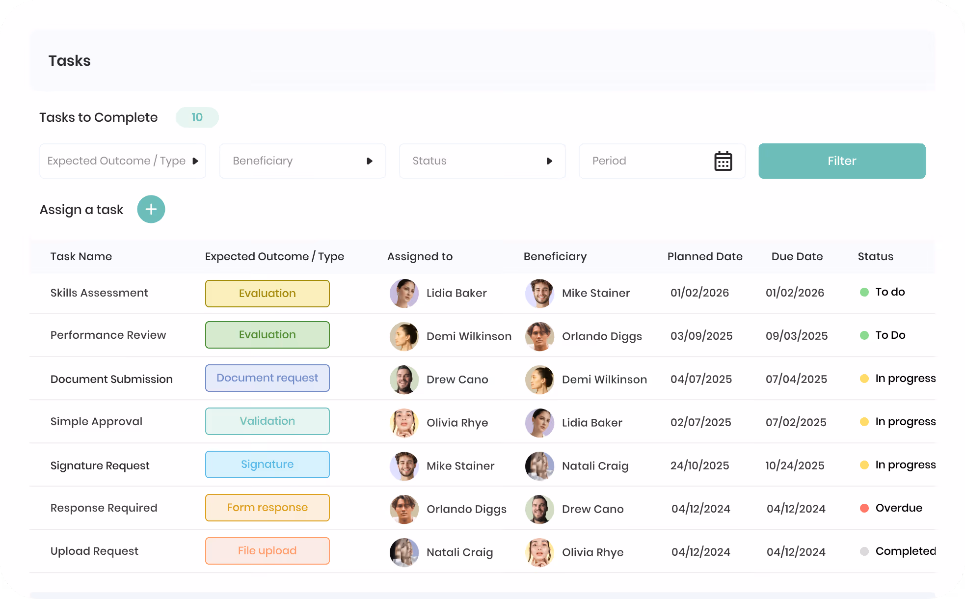 Interface de gestion de documents avec dossiers nommés Certifications, Congés (contenant Fichiers et Photos), et Contrats de travail, affichant tailles de fichiers et dates de dernière modification.