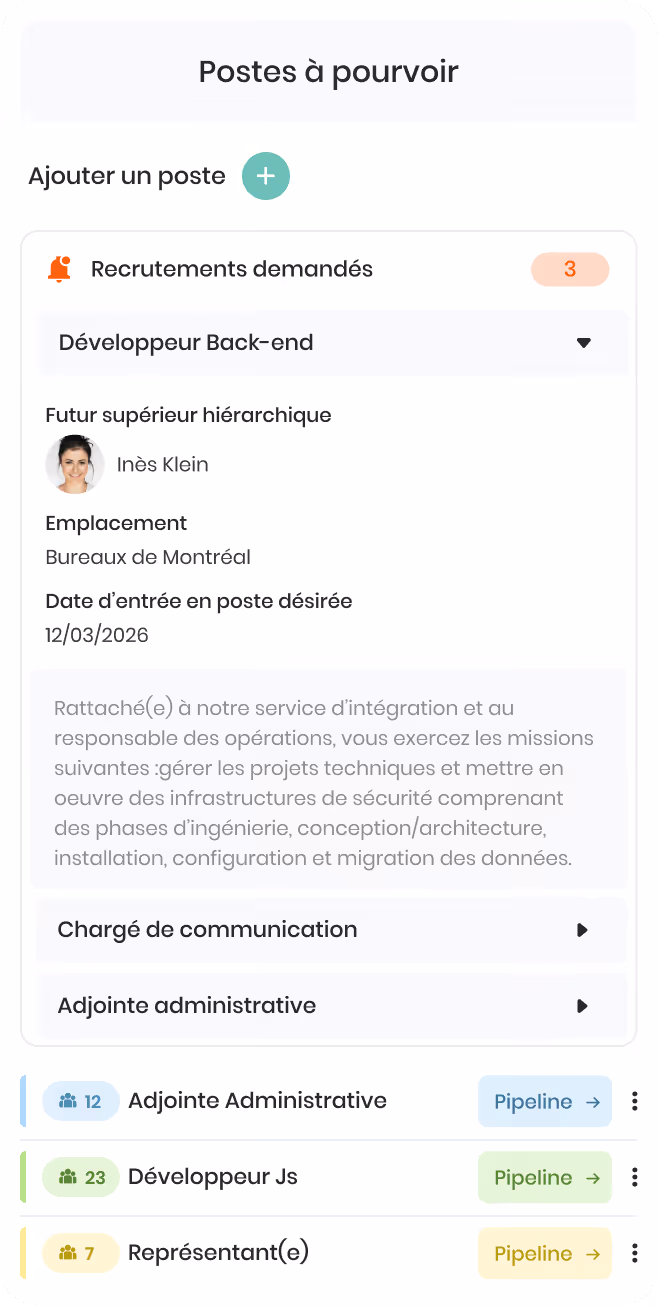 Formulaire d'emploi et salaire avec champs pour titre, salaire annuel, période, type d'emploi, heures par semaine et informations additionnelles.