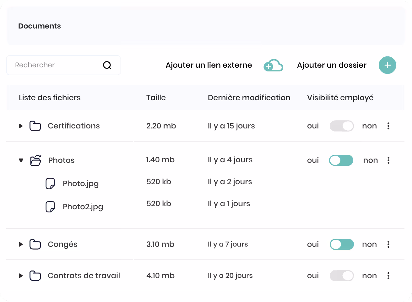 Formulaire de gestion des vacances avec sections pour jours de maladie payés, absences annuelles, vacances annuelles, nombre d'heures par jour, et date de renouvellement annuel.