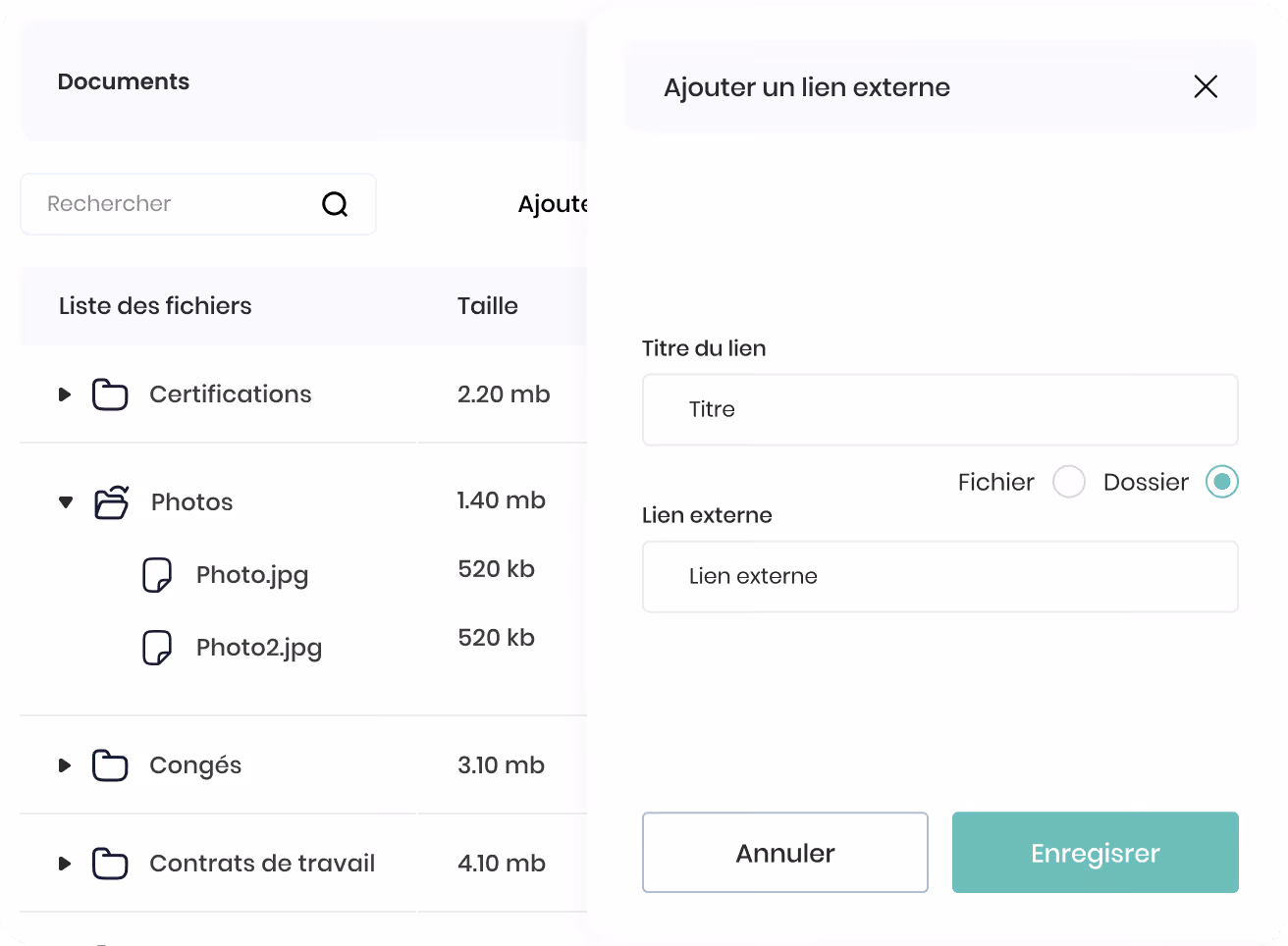 Formulaire de gestion des vacances avec sections pour jours de maladie payés, absences annuelles, vacances annuelles, nombre d'heures par jour, et date de renouvellement annuel.