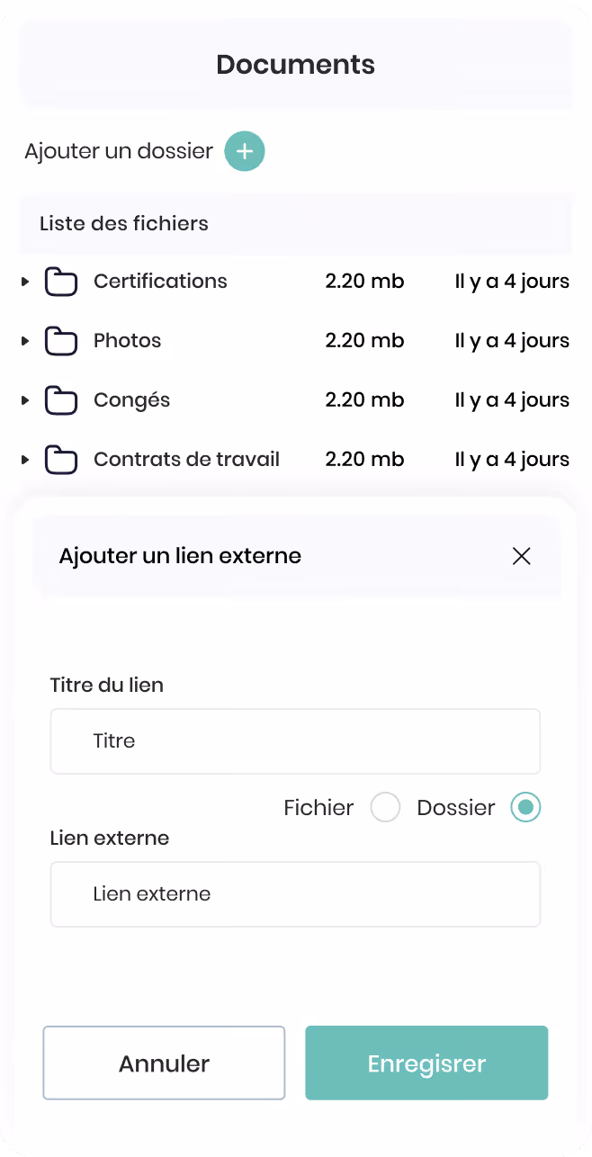 Formulaire Vacances montrant les champs pour journées de maladie payées, absences permises par année, vacances permises par année, nombre d'heures par jour et date de renouvellement annuel.