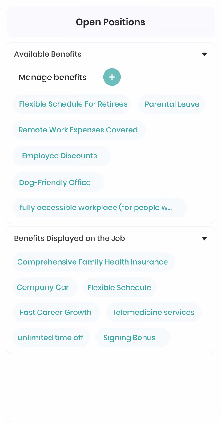 Interface gestion emploi et salaire montrant postes d'Employé Junior et Intermédiaire avec options visualiser ou ajouter, et salaires Recherche et innovation à 3 000 $ du 12/06/2023 au 12/10/2024.