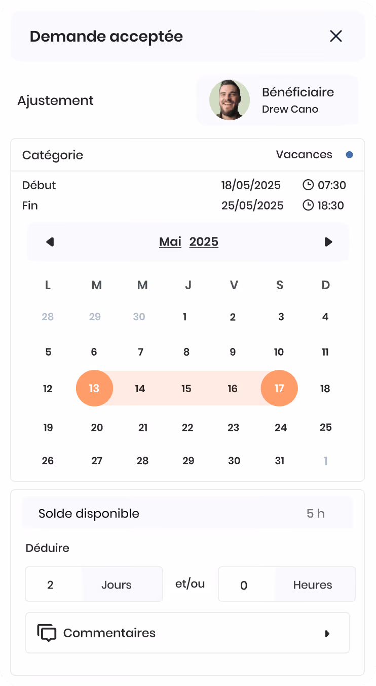 Formulaire d'emploi et salaire avec champs pour titre, salaire annuel, période, type d'emploi, heures par semaine et informations additionnelles.