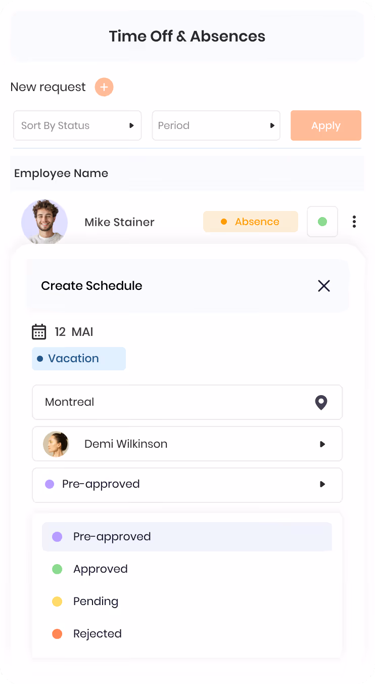 Formulaire d'emploi et salaire avec champs pour titre, salaire annuel, période, type d'emploi, heures par semaine et informations additionnelles.