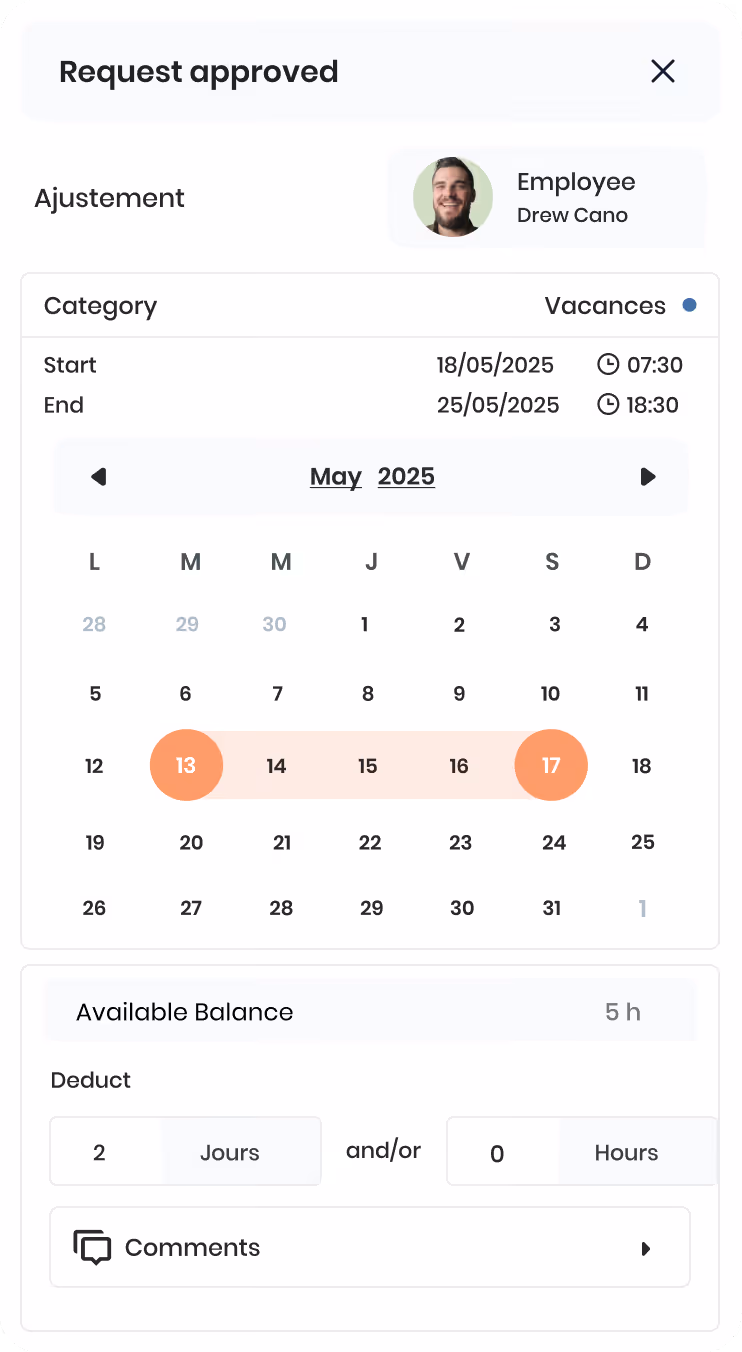 Formulaire d'emploi et salaire avec champs pour titre, salaire annuel, période, type d'emploi, heures par semaine et informations additionnelles.