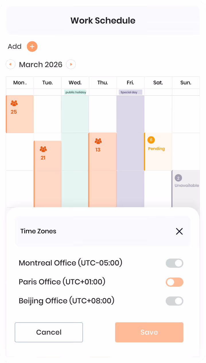 Formulaire Vacances montrant les champs pour journées de maladie payées, absences permises par année, vacances permises par année, nombre d'heures par jour et date de renouvellement annuel.
