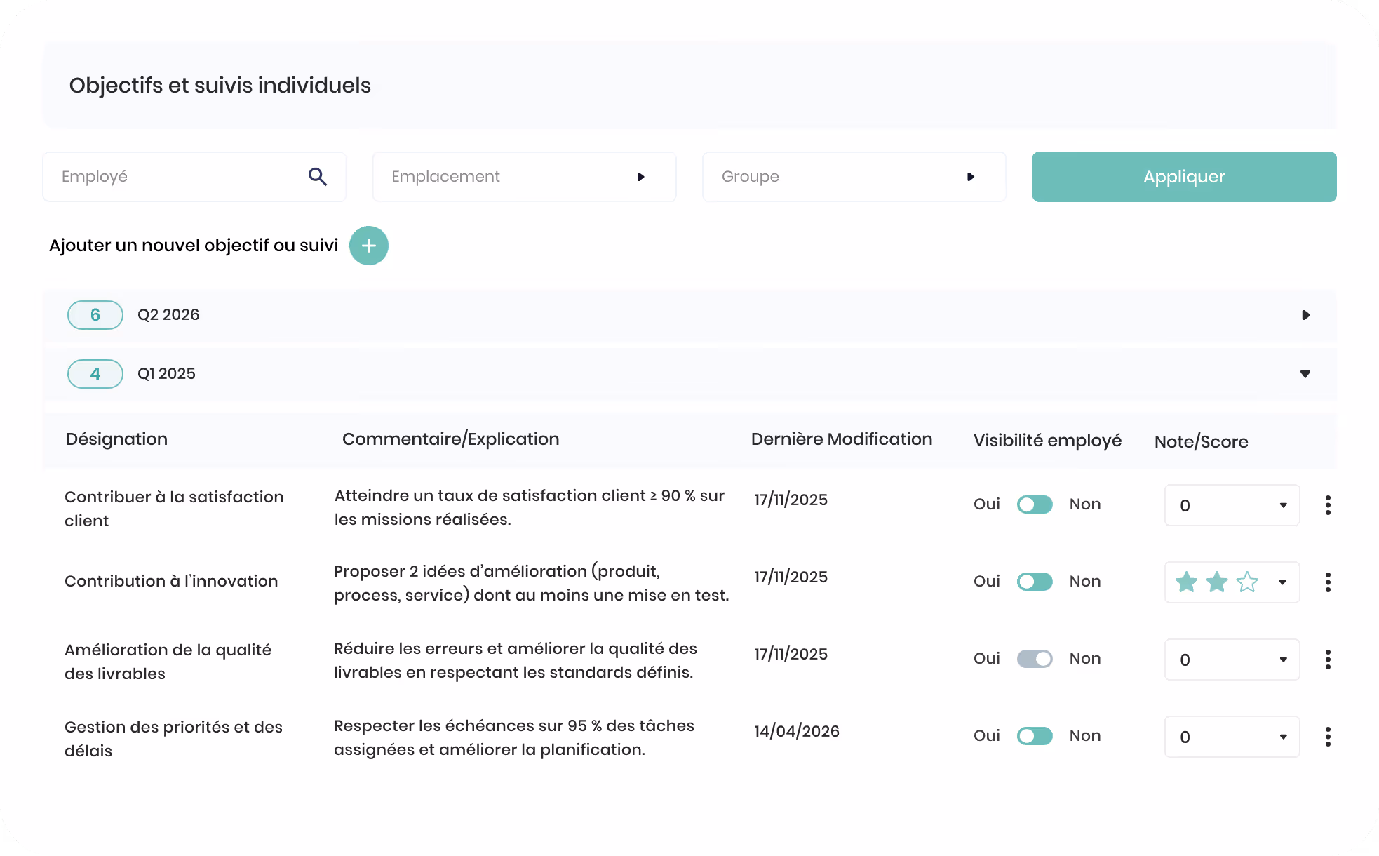 Formulaire d'emploi et salaire avec titre développeur, salaire annuel 30K CAD, période du 23 février 2018 au 15 juin 2020, type d’emploi temps plein et 35 heures par semaine.