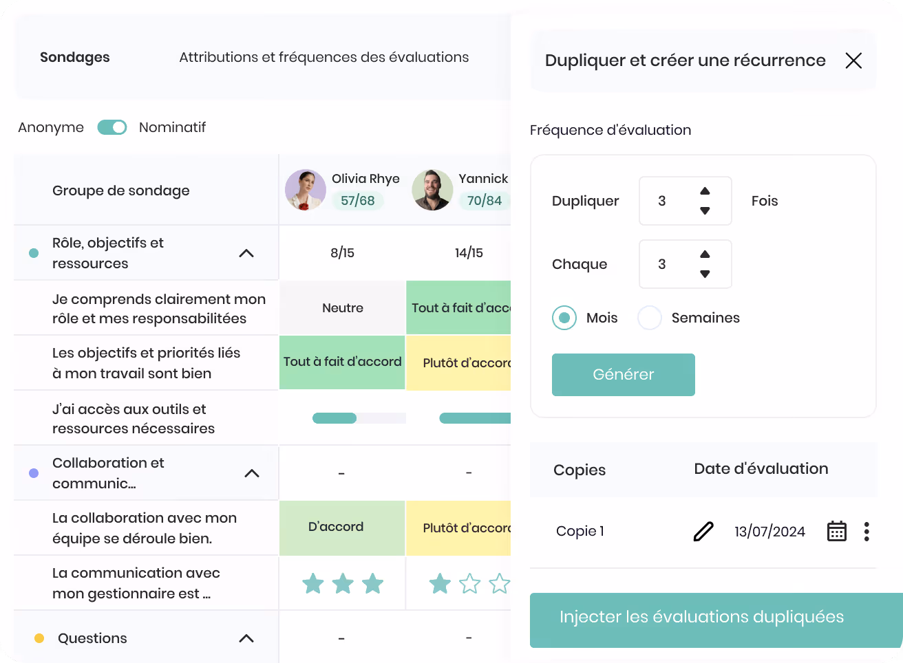 Formulaire de gestion des vacances avec sections pour jours de maladie payés, absences annuelles, vacances annuelles, nombre d'heures par jour, et date de renouvellement annuel.