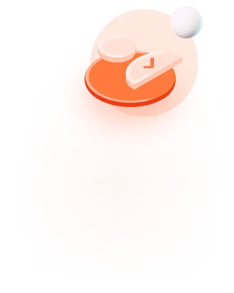 Icône stylisée en orange et blanc représentant un graphique circulaire avec une portion de temps en forme d'horloge.
