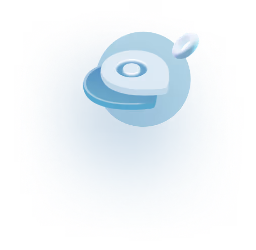 Illustration abstraite d'une cellule avec un noyau en perspective aérienne sur un fond bleu.