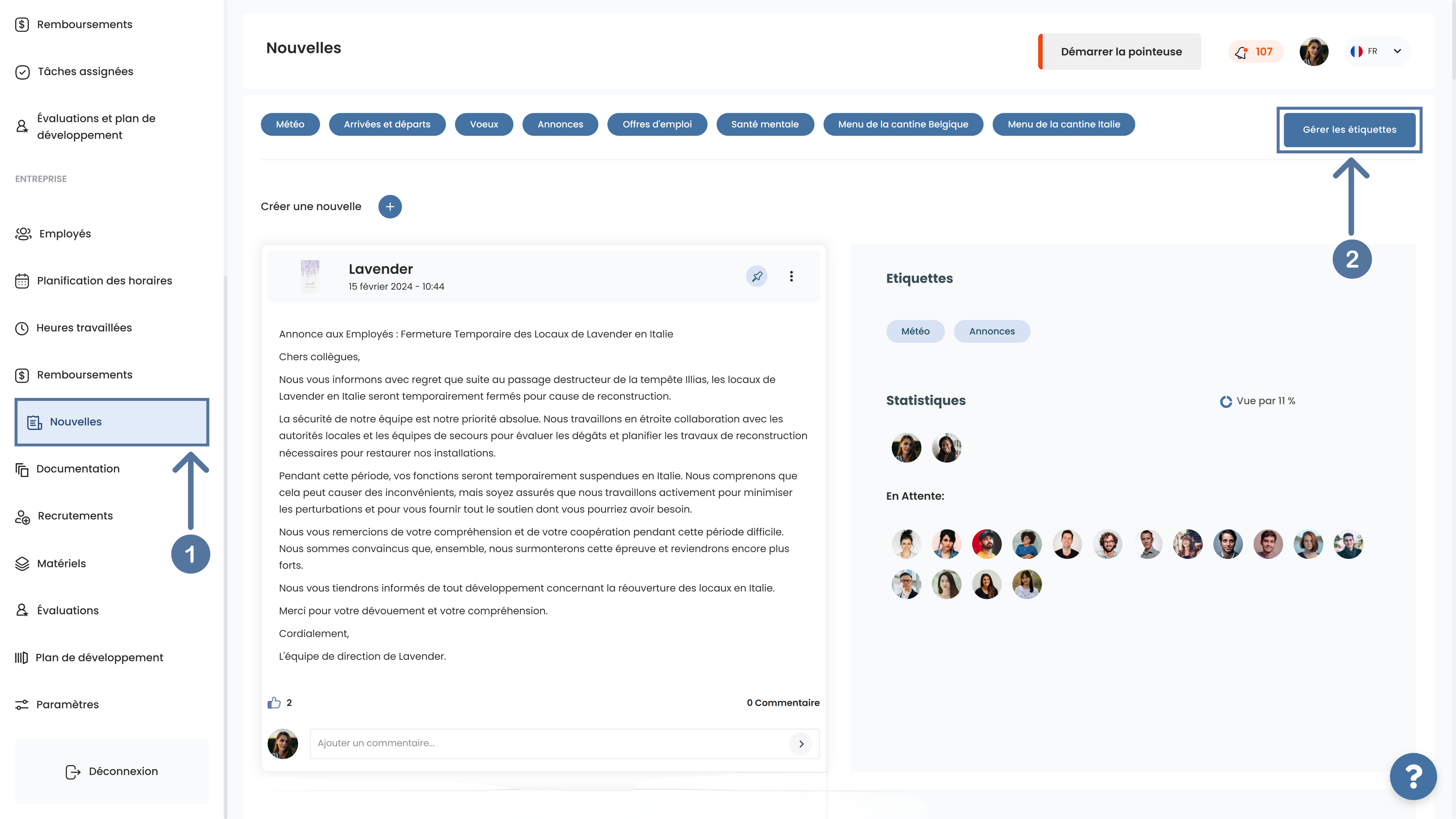Module des Nouvelles dans SIRH Altee