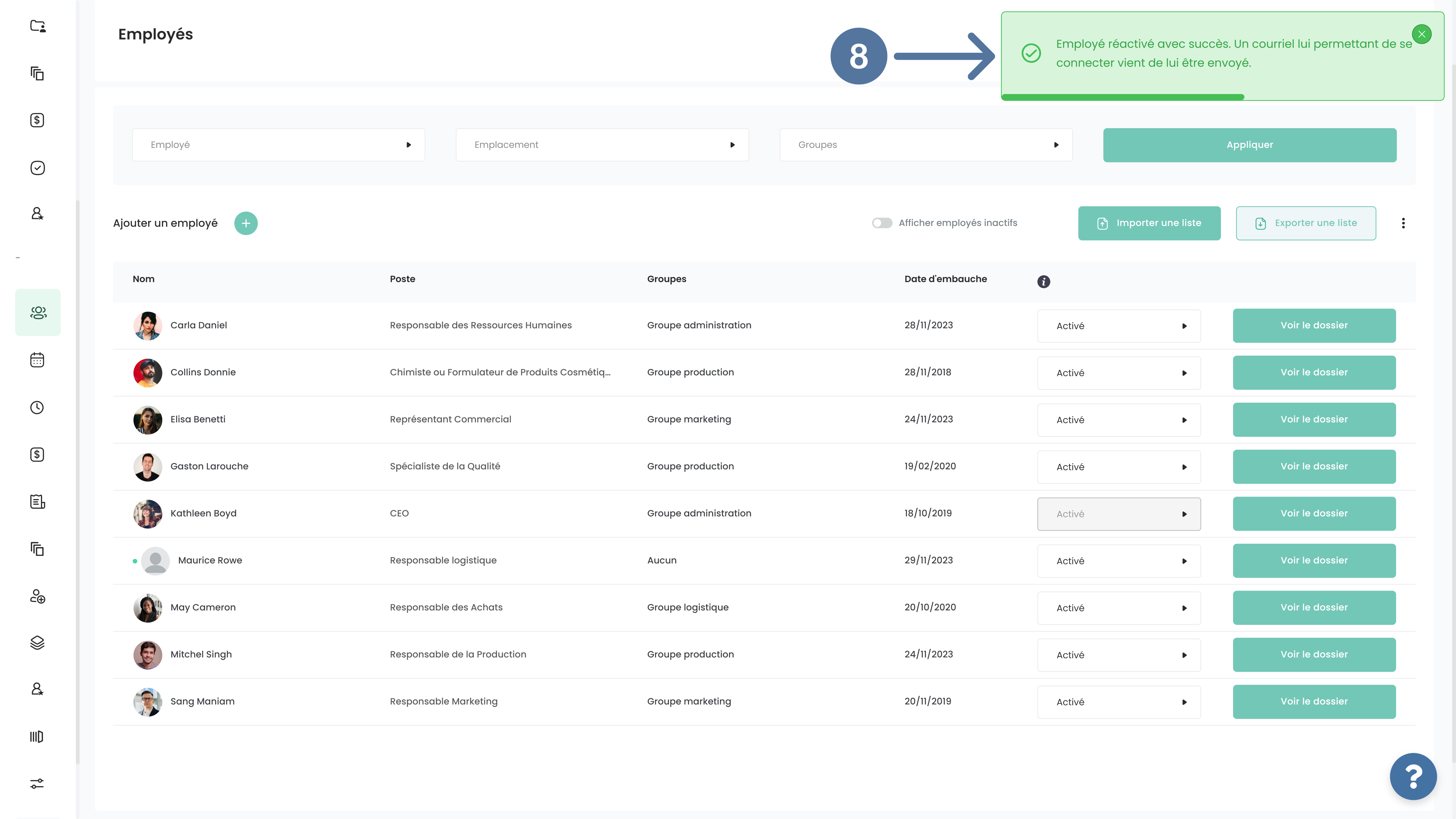 Notification d'une activation d'un employé dans SIRH Altee