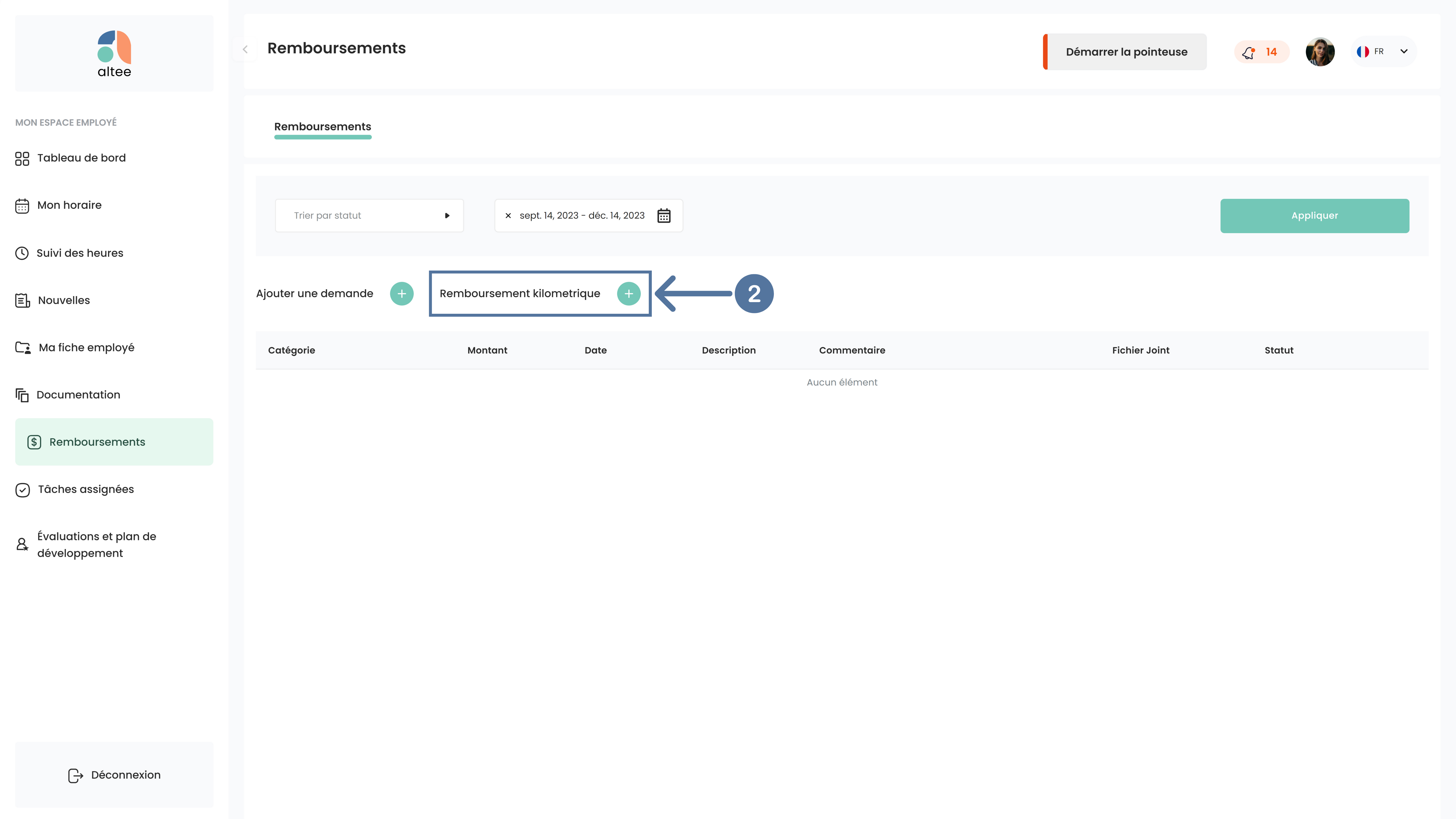 Ajouter une demande de rembousement kilométrique dans mon espace employé SIRH Altee