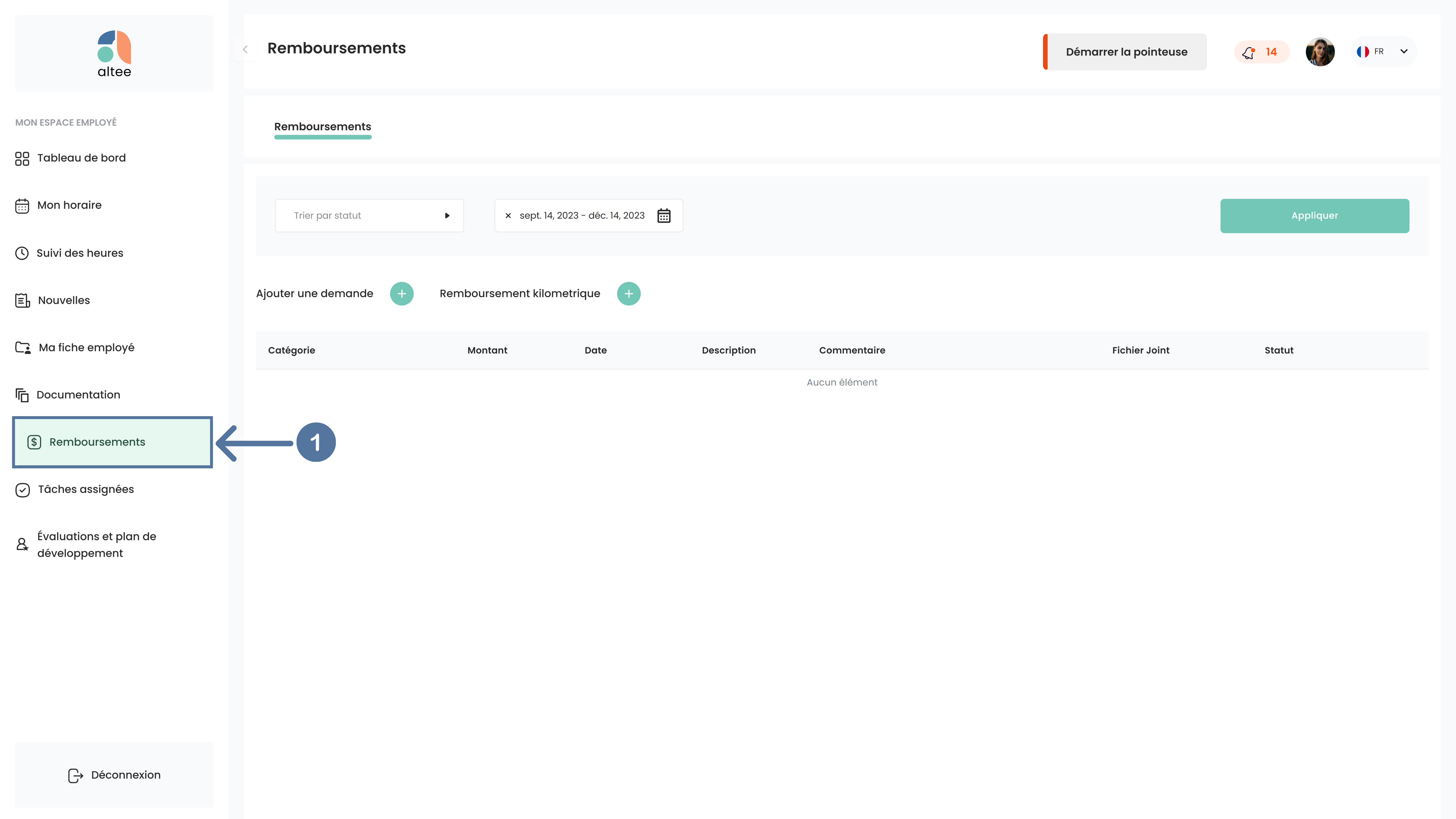 Module de remboursements dans mon espace employé dans SIRH Altee