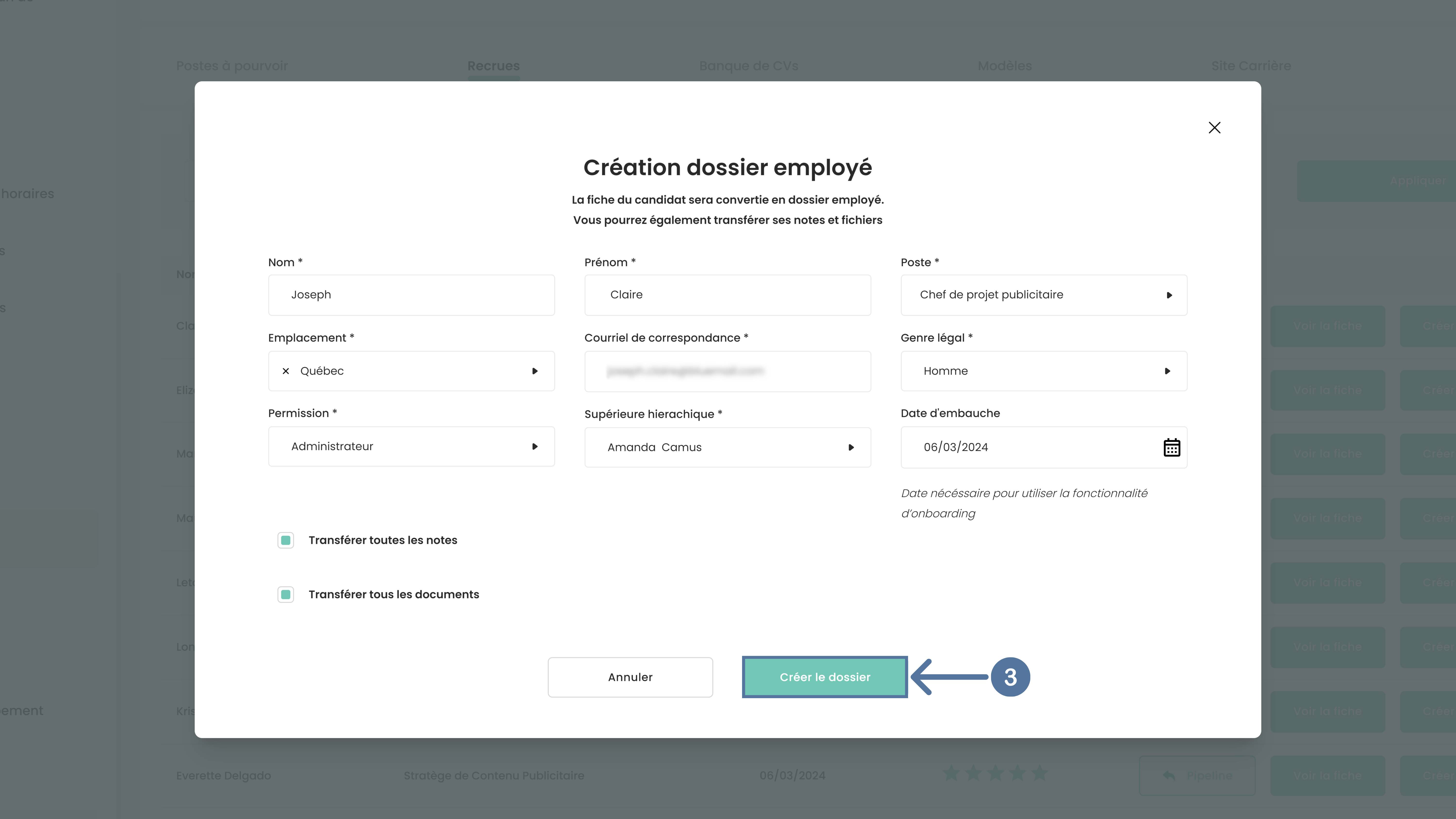 Création d'un dossier employé pour SIRH Altee
