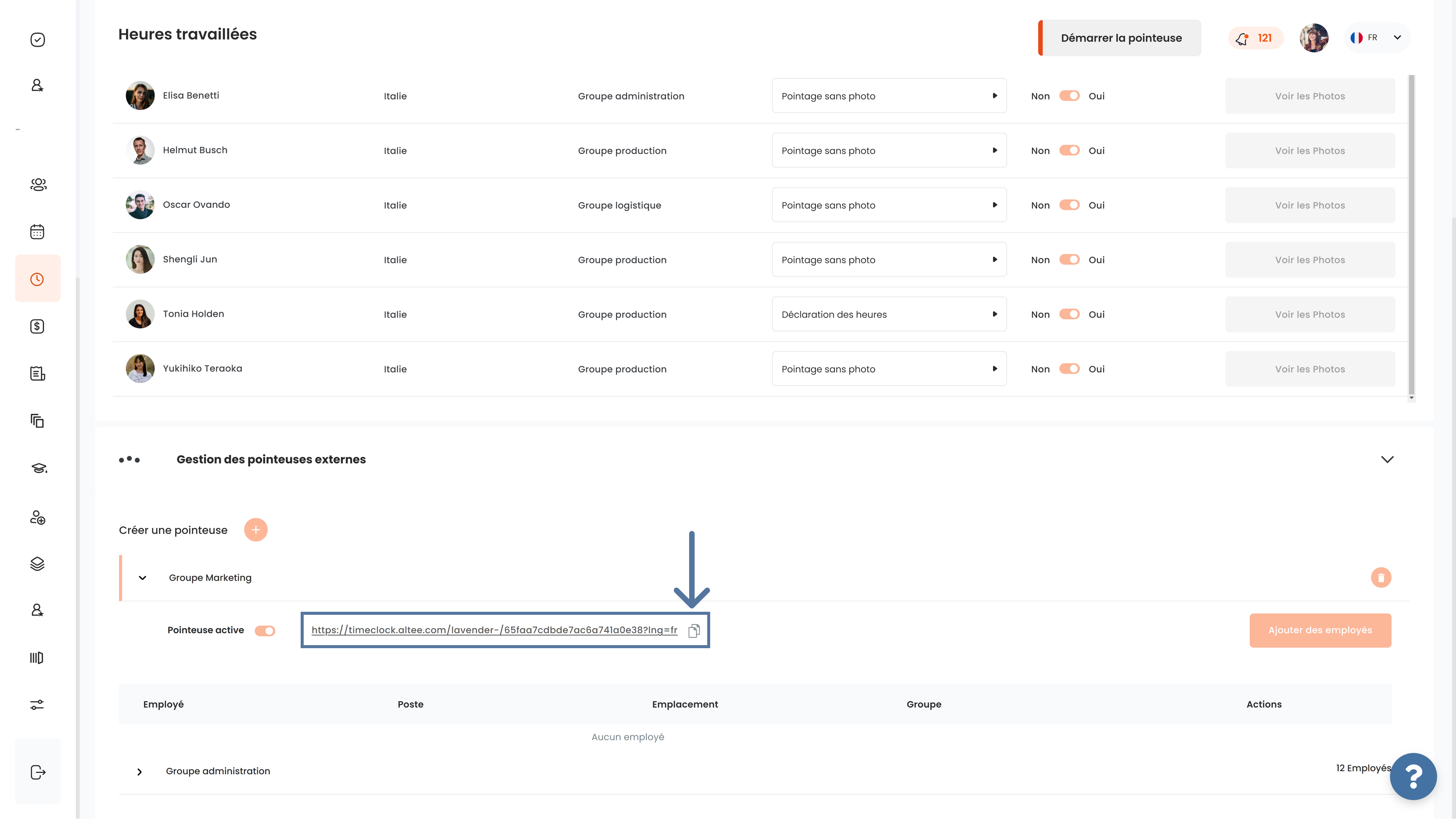 Lien URL pour la pointeuse externe avec SIRH Altee