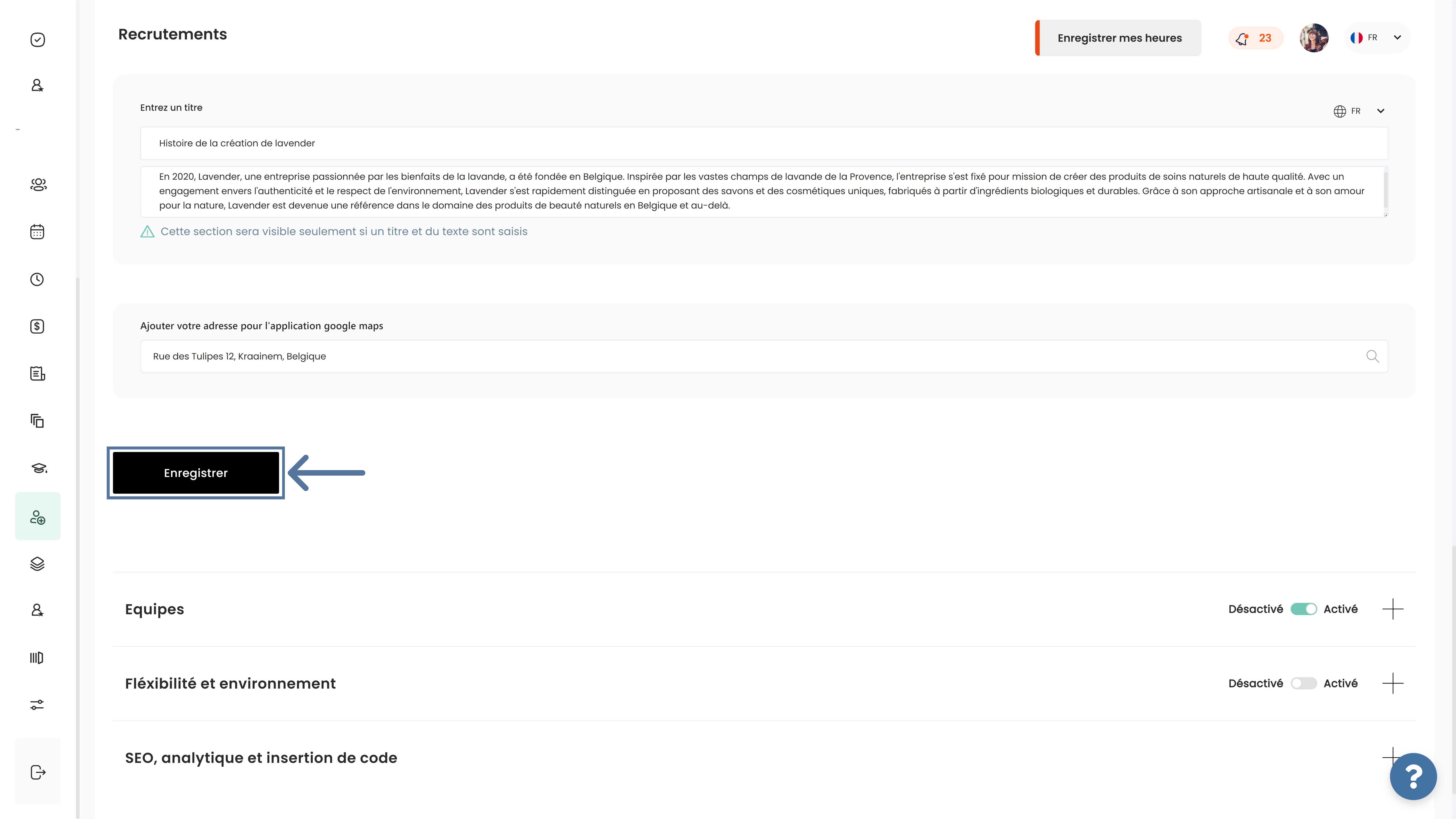 Informations de l'entreprise dans le site carrière avec ATS Altee