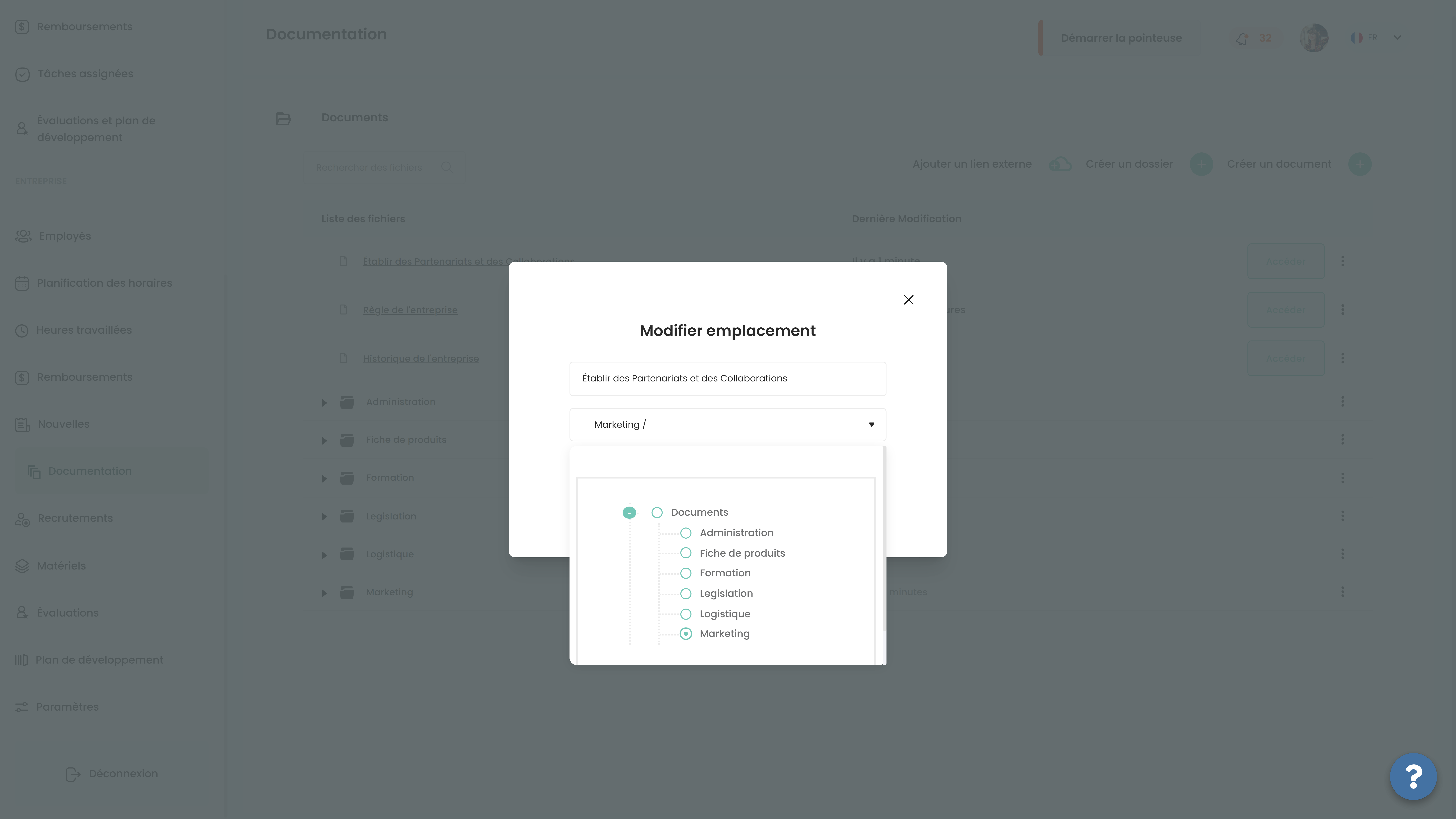 Modifier l'emplacement d'un fichier dans SIRH Altee