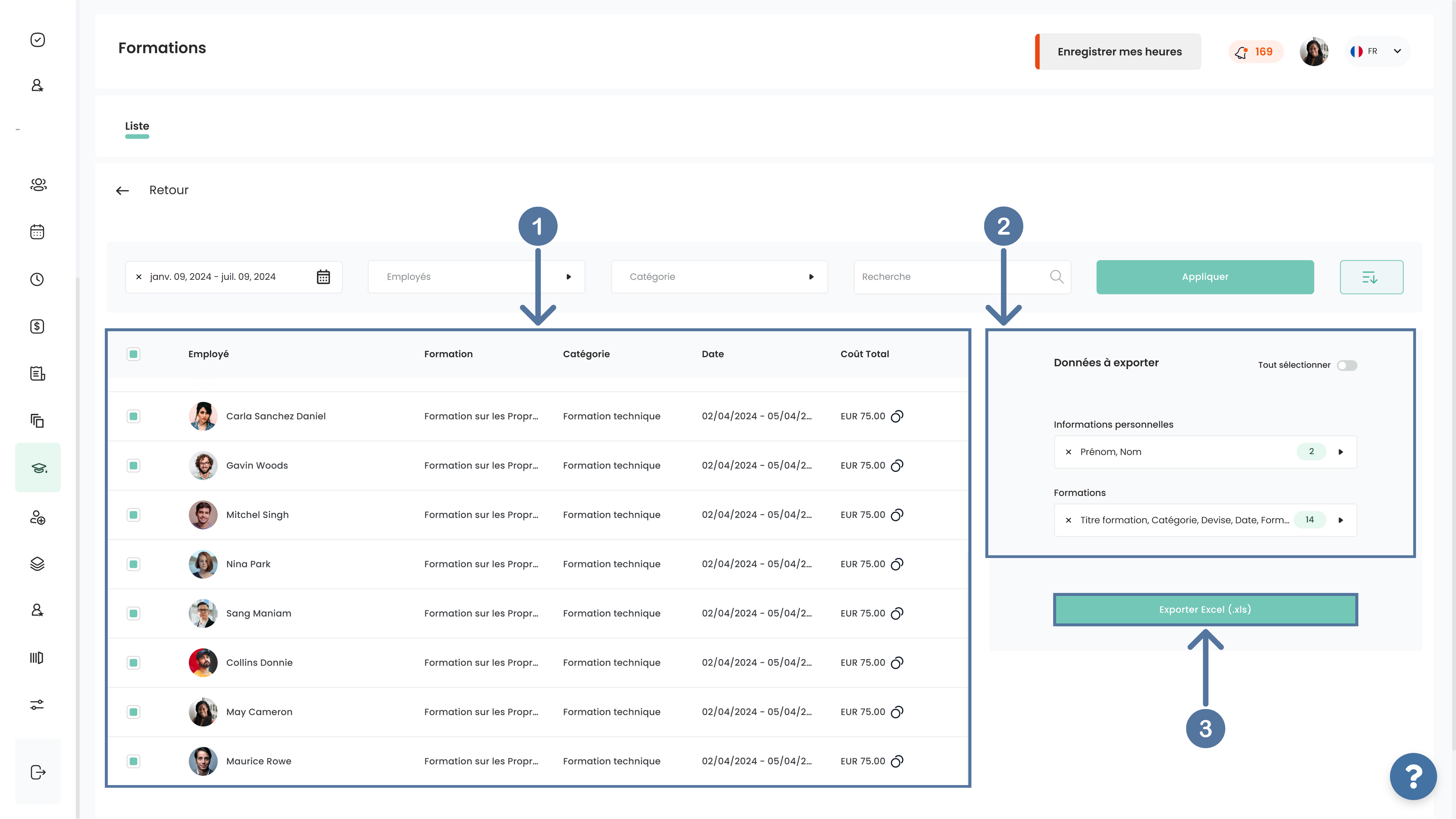 Tableau pour exporter liste de formation dans SIRH d'Altee