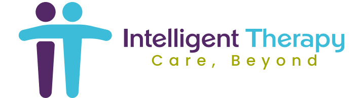Logo of Intelligent Therapy with the tagline Care, Beyond and an abstract design of two human figures side by side.