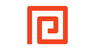 Abstract orange geometric spiral shape resembling a square maze.