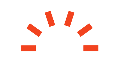 Semi-circle of six red rectangular bars of varying lengths arranged in an arc on white background.