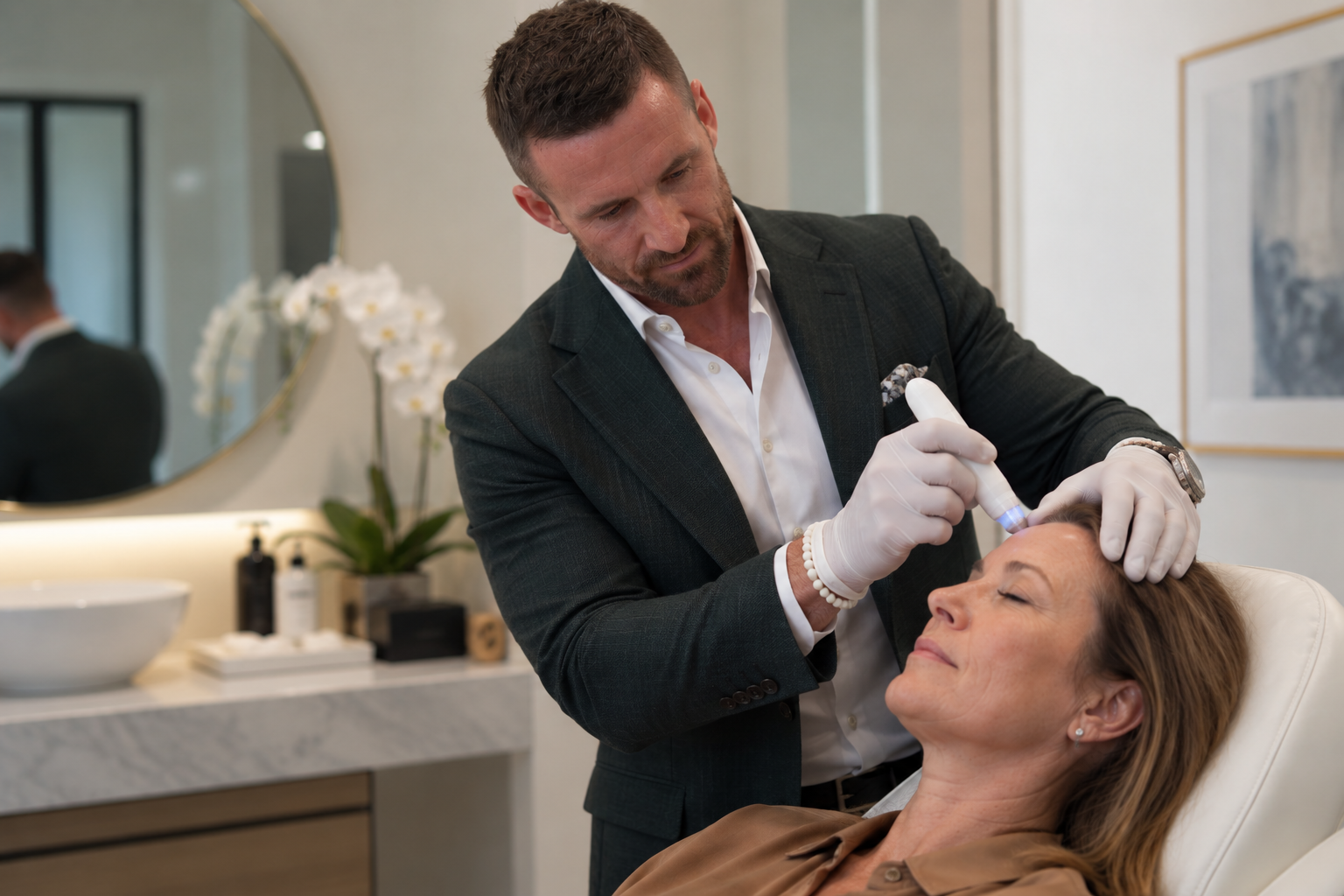 Close up hair restoration in progress