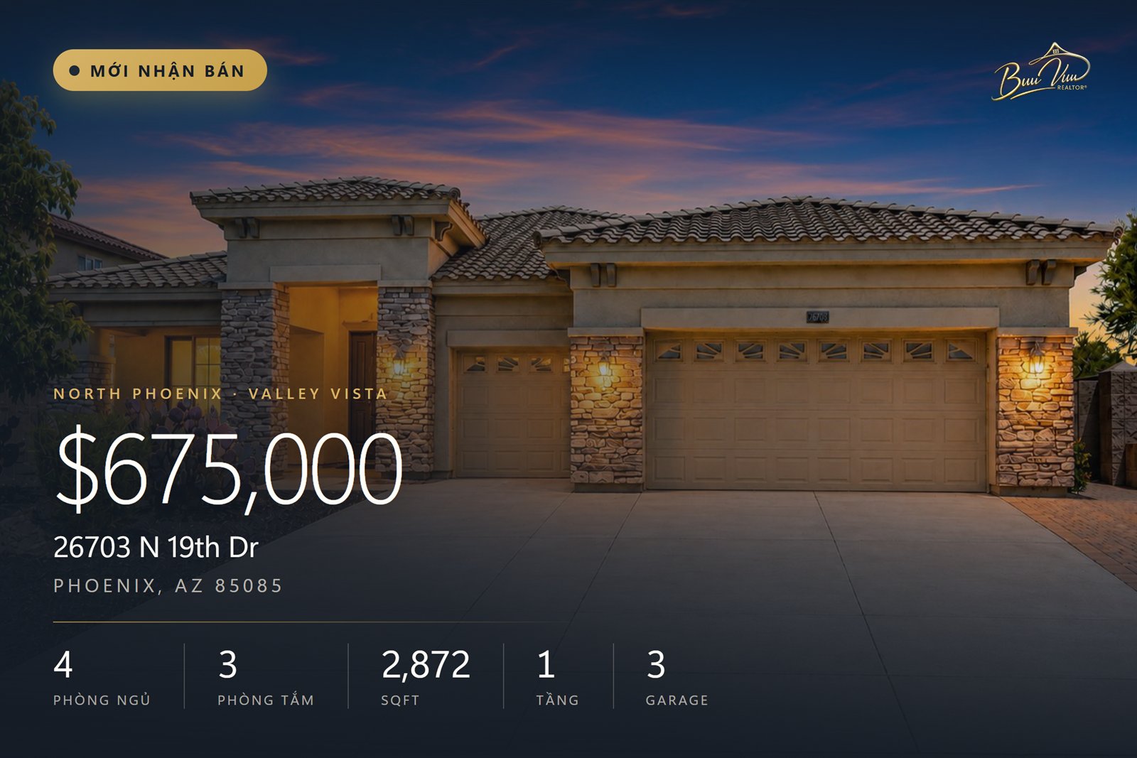 26703 N 19th Dr, Phoenix AZ 85085 — nhà một tầng lô góc, $675,000