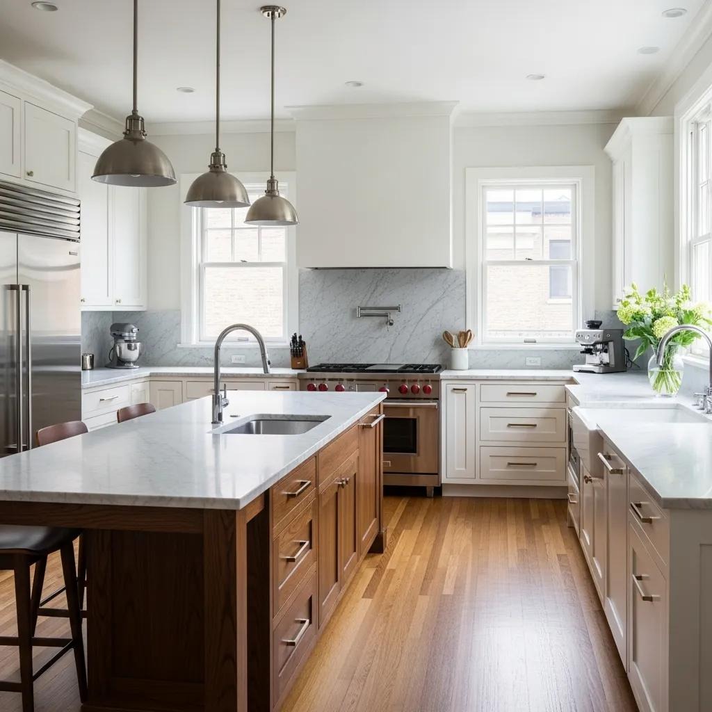 Spacious kitchen interior with natural light and effective angles showcasing room dimensions