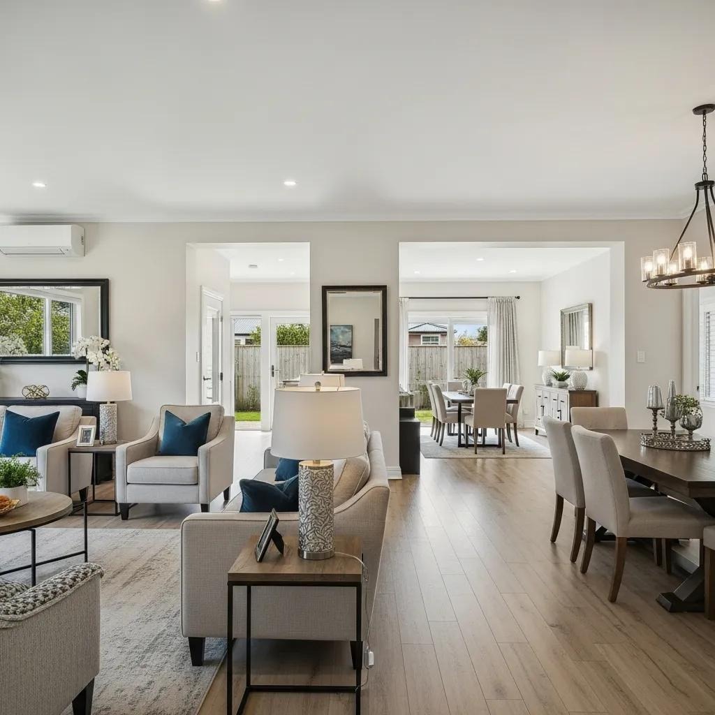 Beautifully staged interior of a real estate property showcasing modern decor