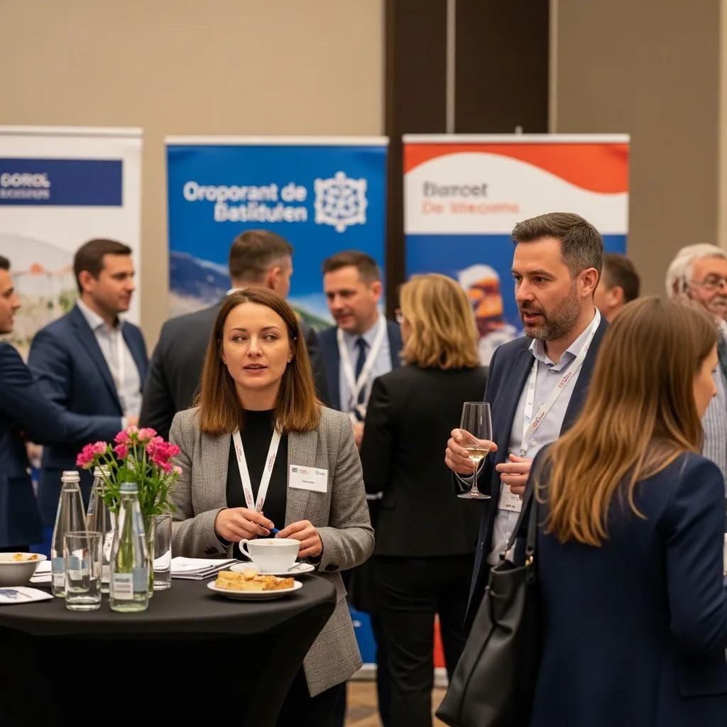 Attendees networking at a corporate event, showcasing engagement and professionalism