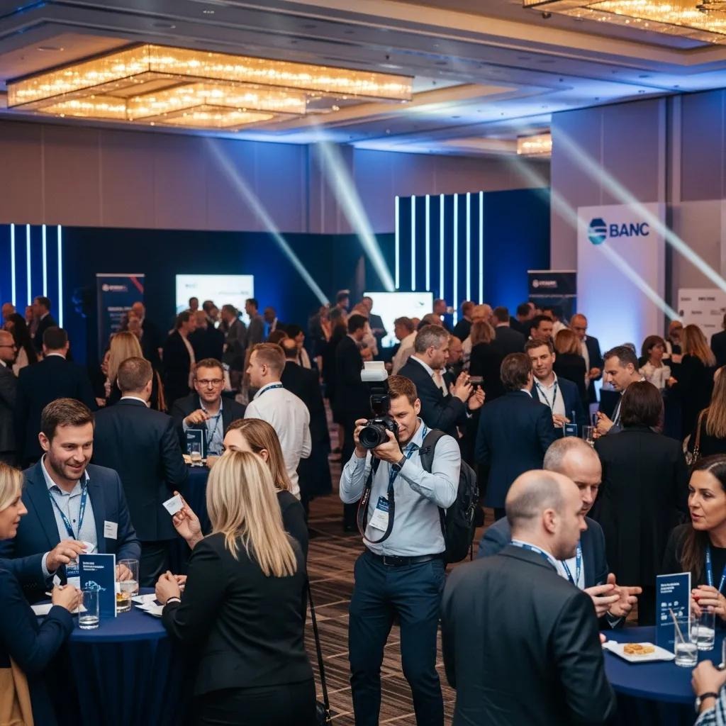 Photographer documenting networking and keynote moments at a corporate event in Brisbane
