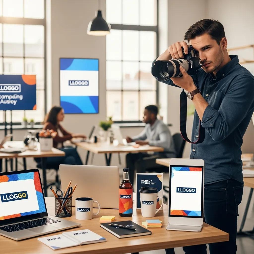 Photographer working in a commercial space with professional camera gear