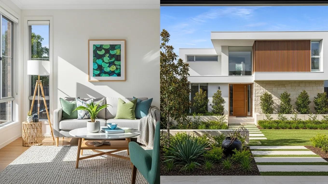 Comparison of interior and exterior property photography showcasing the appeal of both aspects