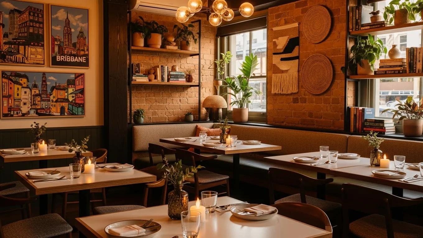 Charming Brisbane restaurant interior highlighting inviting atmosphere and decor details