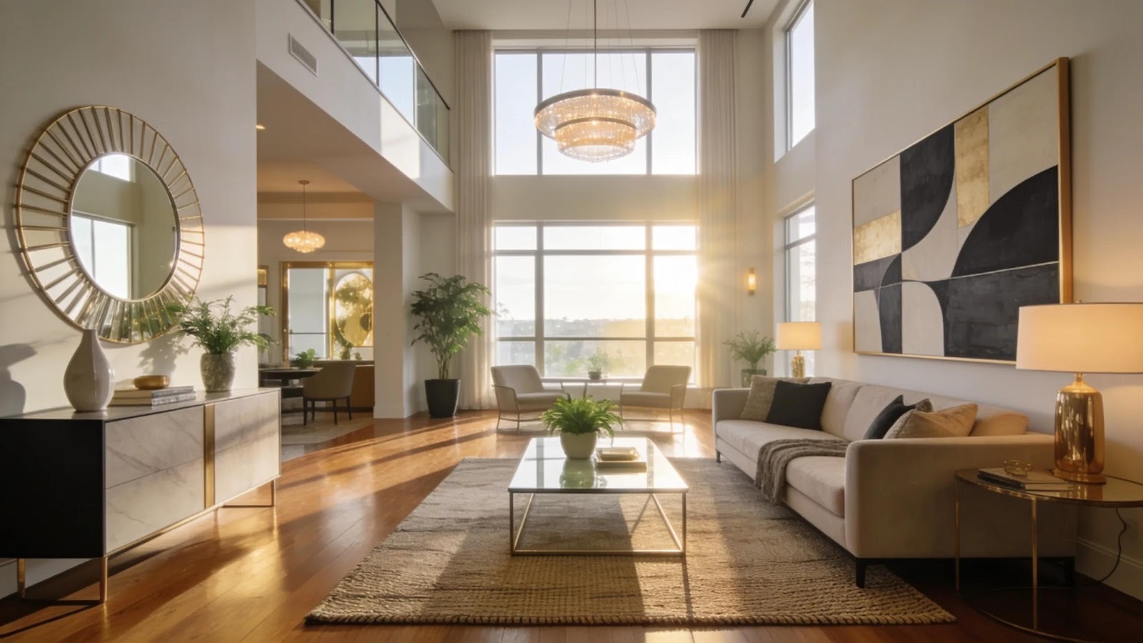 Professional real estate photographer capturing a beautifully staged living room, highlighting natural light and modern decor