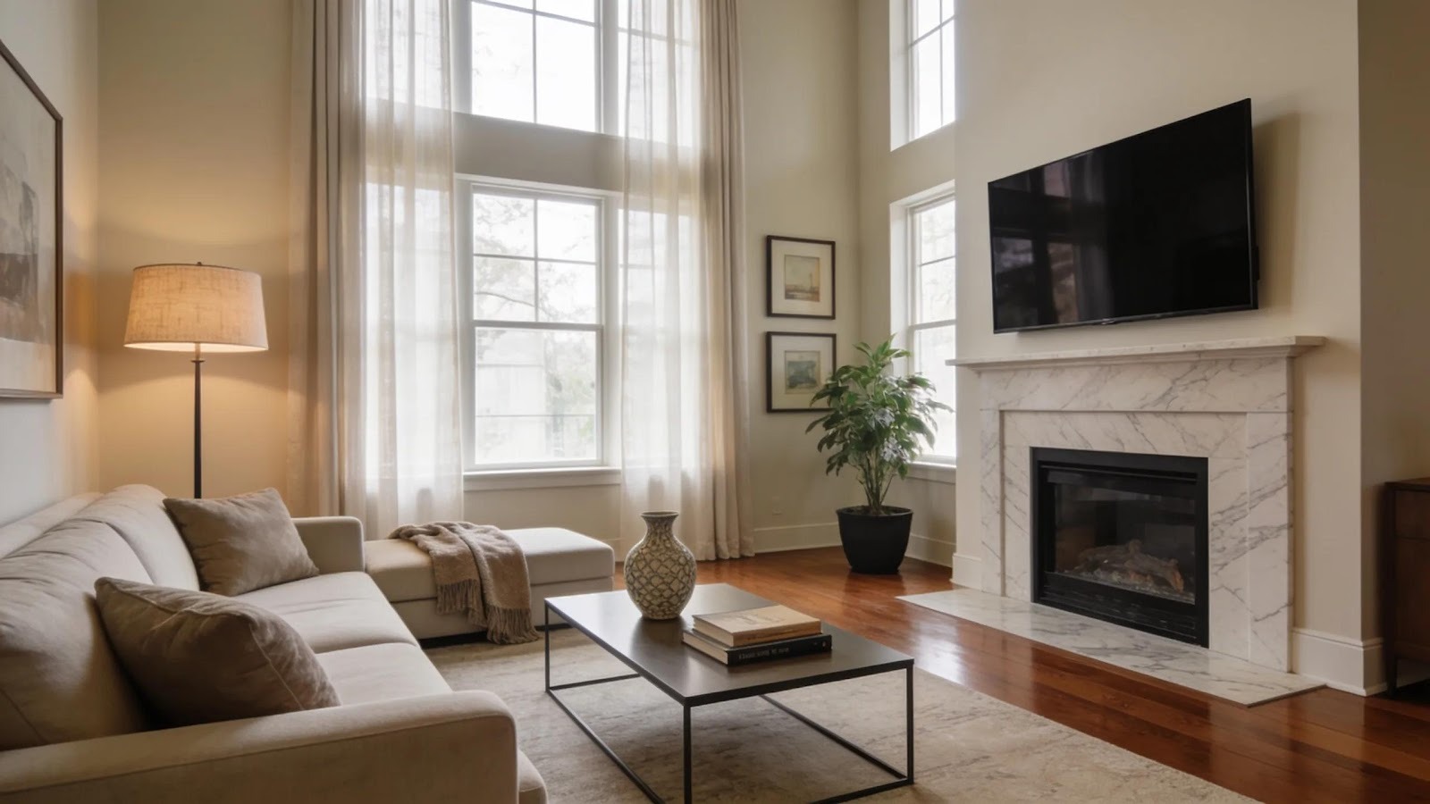 Beautifully staged living room interior showcasing high-quality real estate photography
